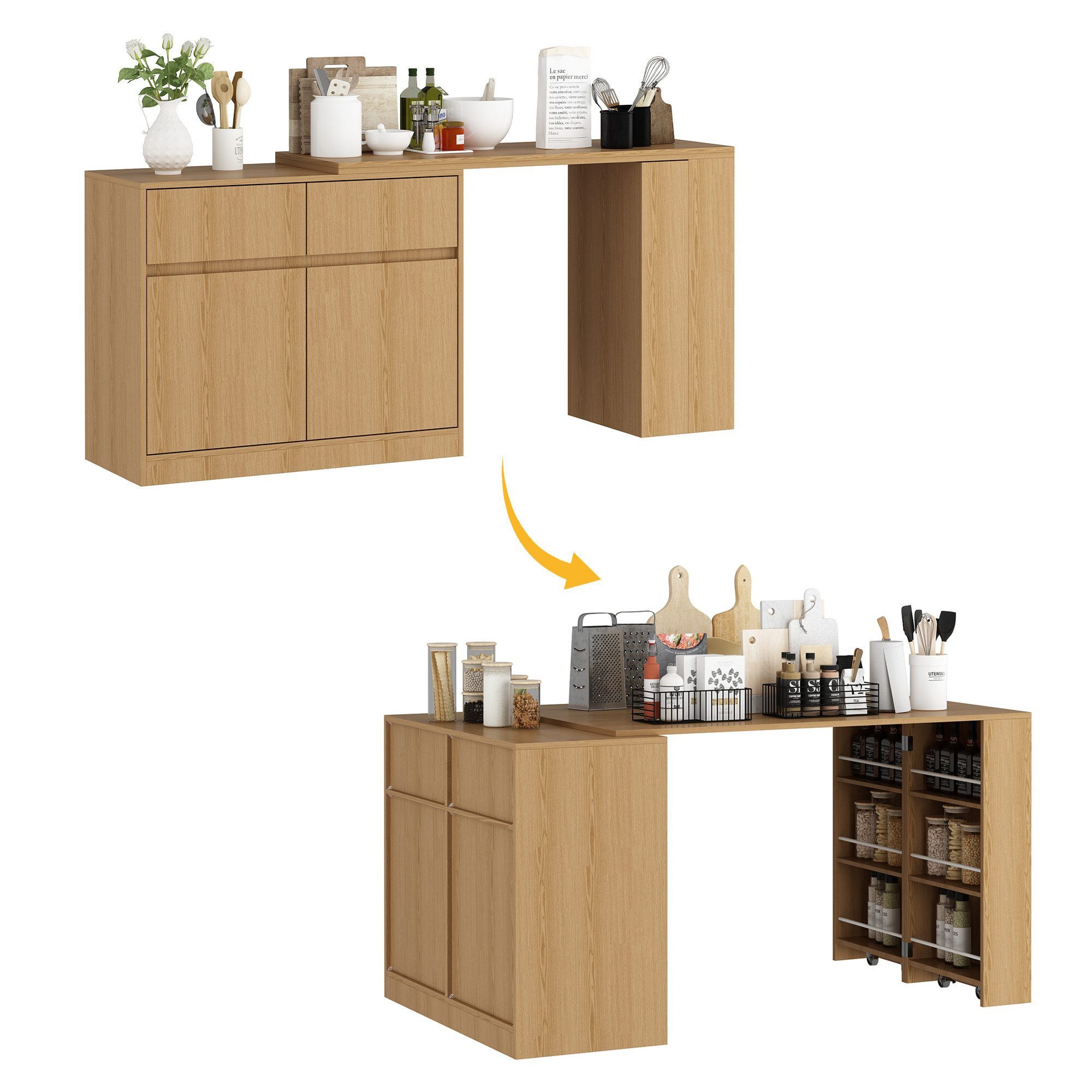 FUFU&GAGA Küchenwagen mit 2 Türen und 2 Schubladen, Aufbewahrungsschrank, 1 günstig online kaufen