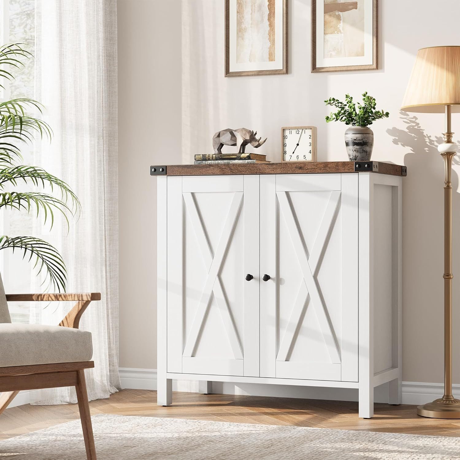 GarveeMore Anrichte 80 cm Hoch Vielseitiges 2er-Pack Sideboard, Flur-Kommoden, TV-Bank, Modernes Landhaus Konsole mit 2 Türen und verstellbaren Einlegeböden