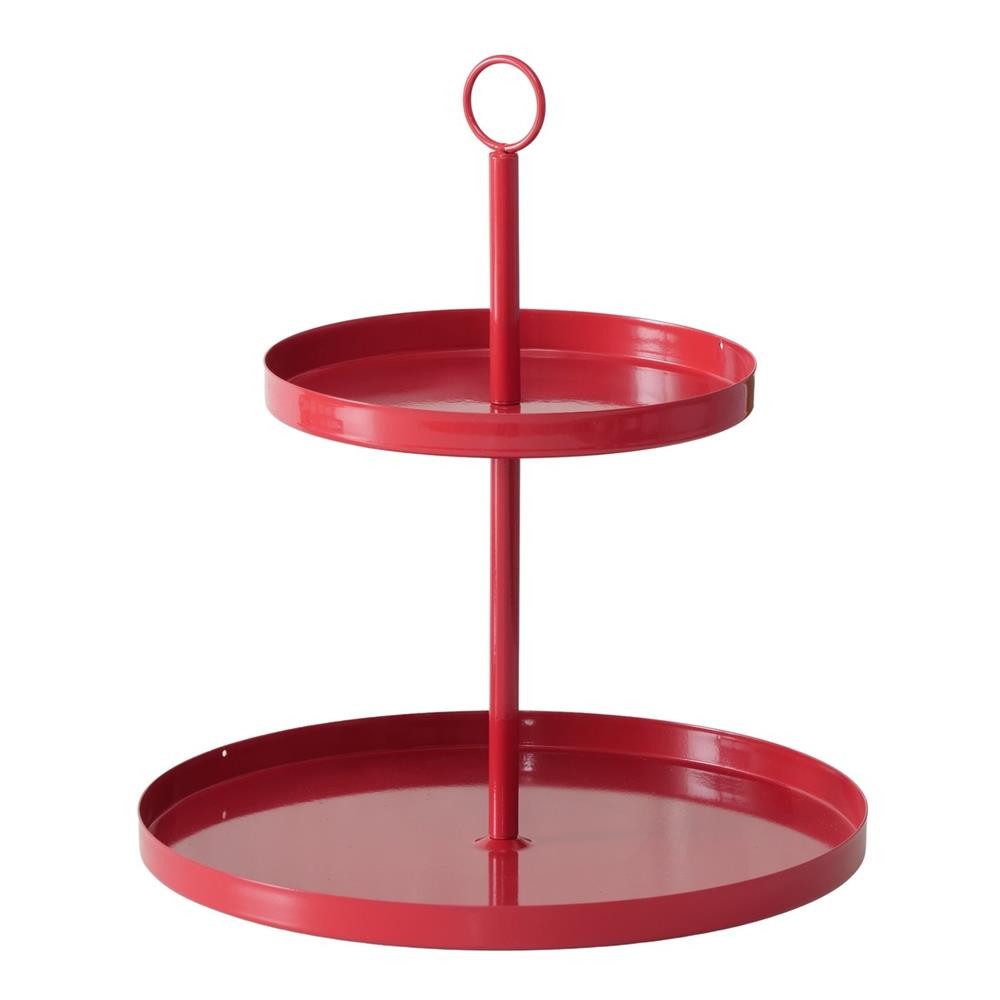BOLTZE Etagere Servierständer Samina Metall rot Höhe 34 cm, 2-stöckig rund freistehend Obstständer Gebäckständer