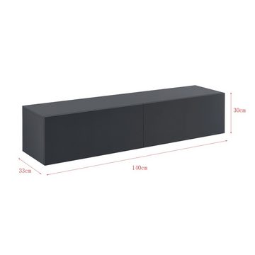 en.casa Hängeschrank »Evaton« TV Lowborad 140cm, 2 Ablagefächer, Dunkelgrau, matt