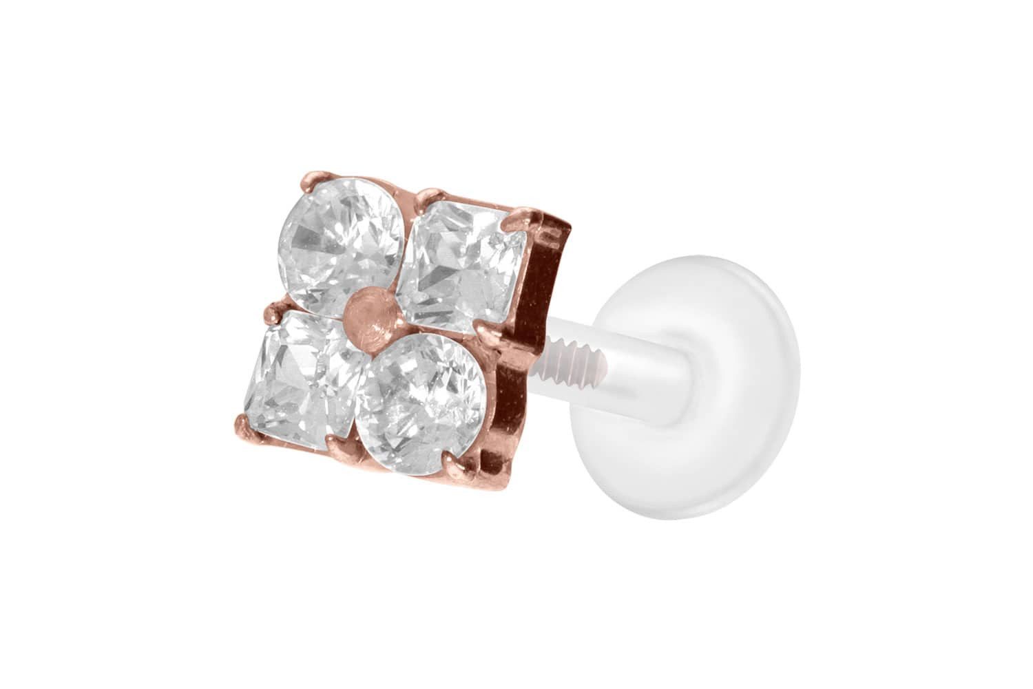 Piercing-Set PTFE Labret mit Innengewinde + Titan-Aufsatz KRISTALLBLUME