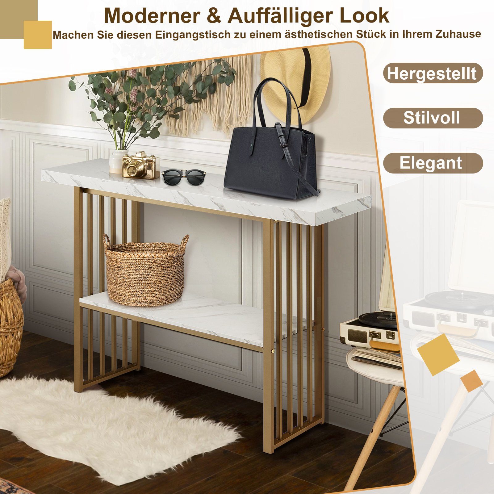 COSTWAY Konsolentisch, Marmor, schmal, mit 2 günstig online kaufen