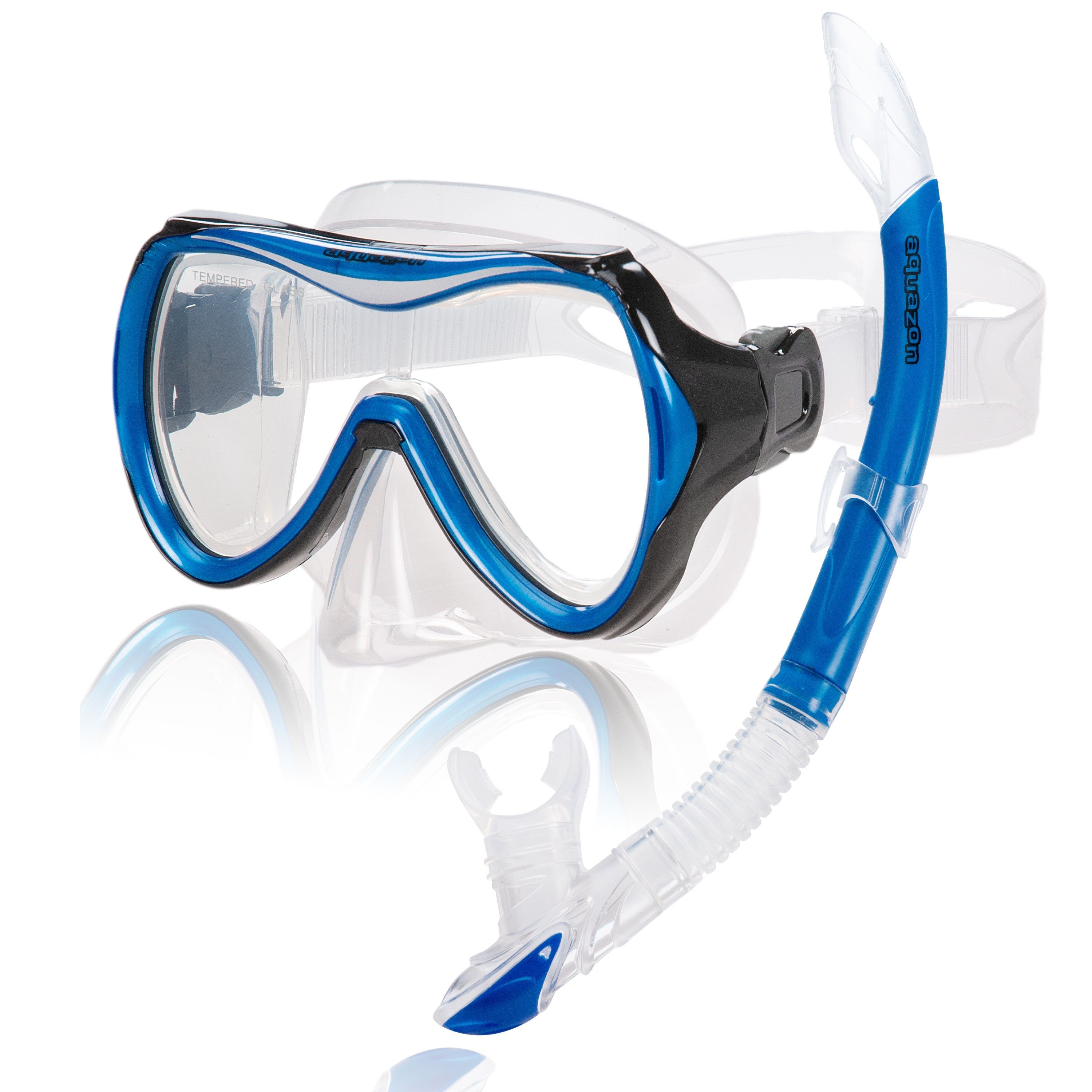 CAPRI Schnorchelset, hochwertiges Taucherbrille mit blue Kinder Schnorchel, AQUAZON