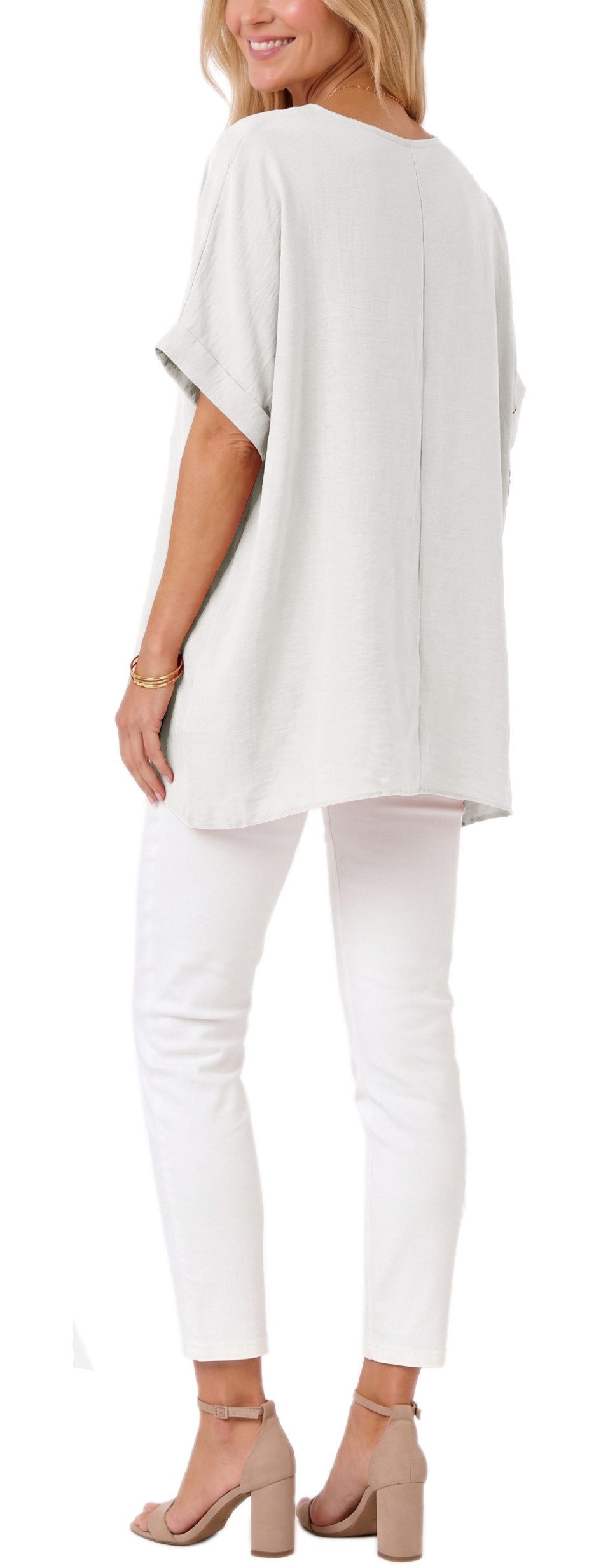 dy_mode Kurzarmshirt Damen Oversize Tunika Sommer Bluse mit Glitzer Shirtbluse Fledermausärmeln, Oversize, mit Glitzer-Steinchen