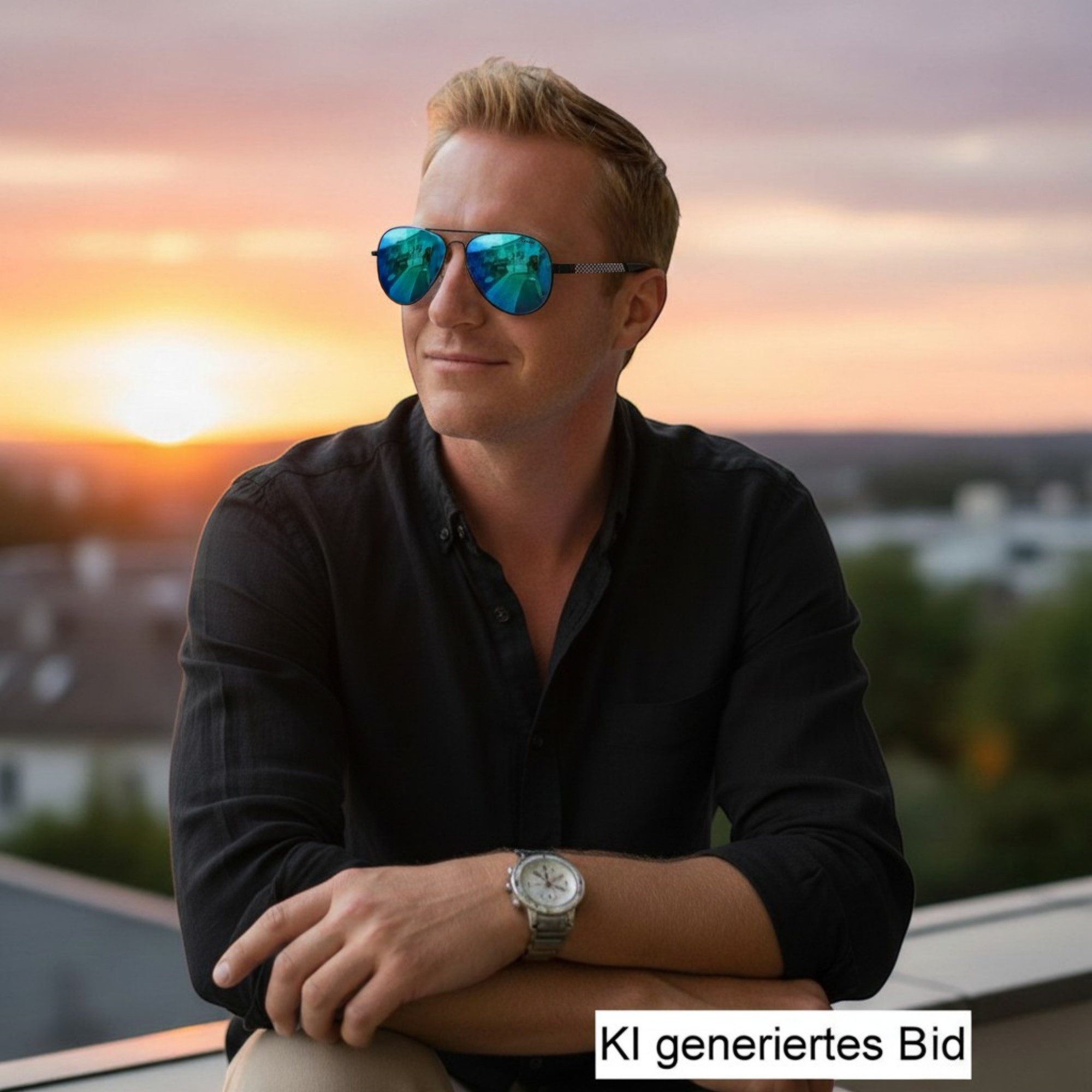 Rennec Sonnenbrille (Pilotenbrille Polarisiert Groß mit Blau Verspiegelten Gläsern, Piloten Sonnenbrille für Damen Herren mit Hardcase) Verspiegelt UV400 Polarisierte Linsen breite Motorsport Brillenbügel