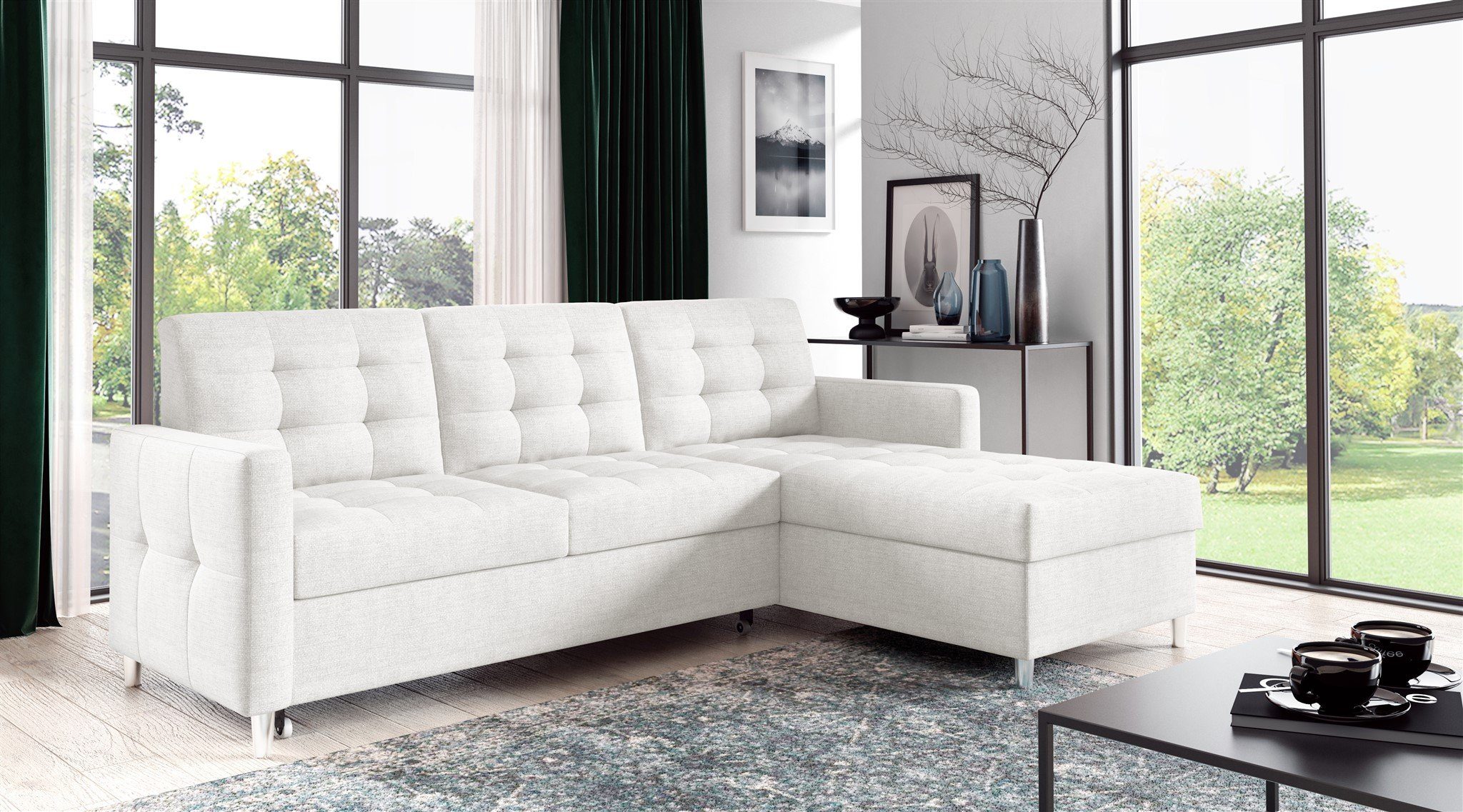 Fun Möbel Ecksofa Ecksofa Sofa NURI mit Ottomane in Stoff Luis, inkl. Schlaffunktion, Rundumbezug