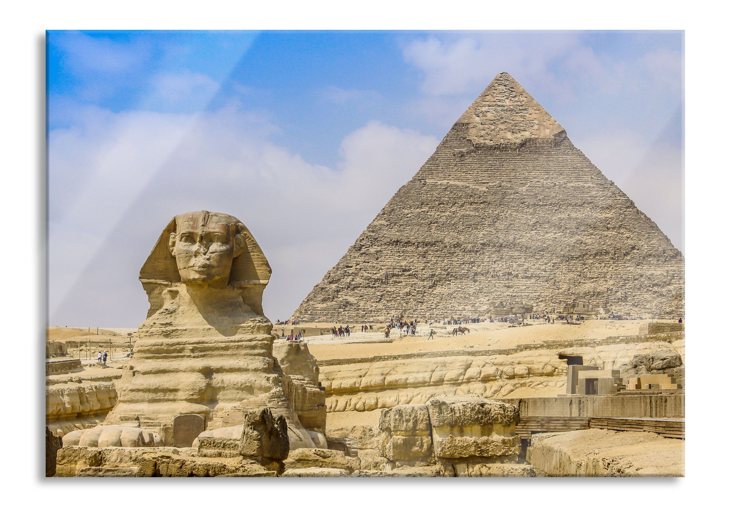 Pixxprint Glasbild Sphinx von Gizeh mit Pyramide, Sphinx von Gizeh mit Pyramide (1 St), Glasbild aus Echtglas, inkl. Aufhängungen und Abstandshalter