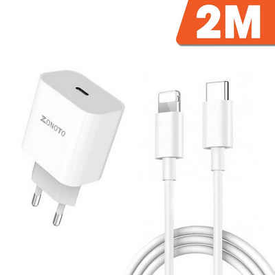 Zonoto Schnellladegerät USB C Ladekabel Adapter passt für iPhone 14, 13, 12 Smartphone-Ladegerät (2,22 mA, 1, 1 Stück, Fast Charge, 1m/2m Ladekabel)