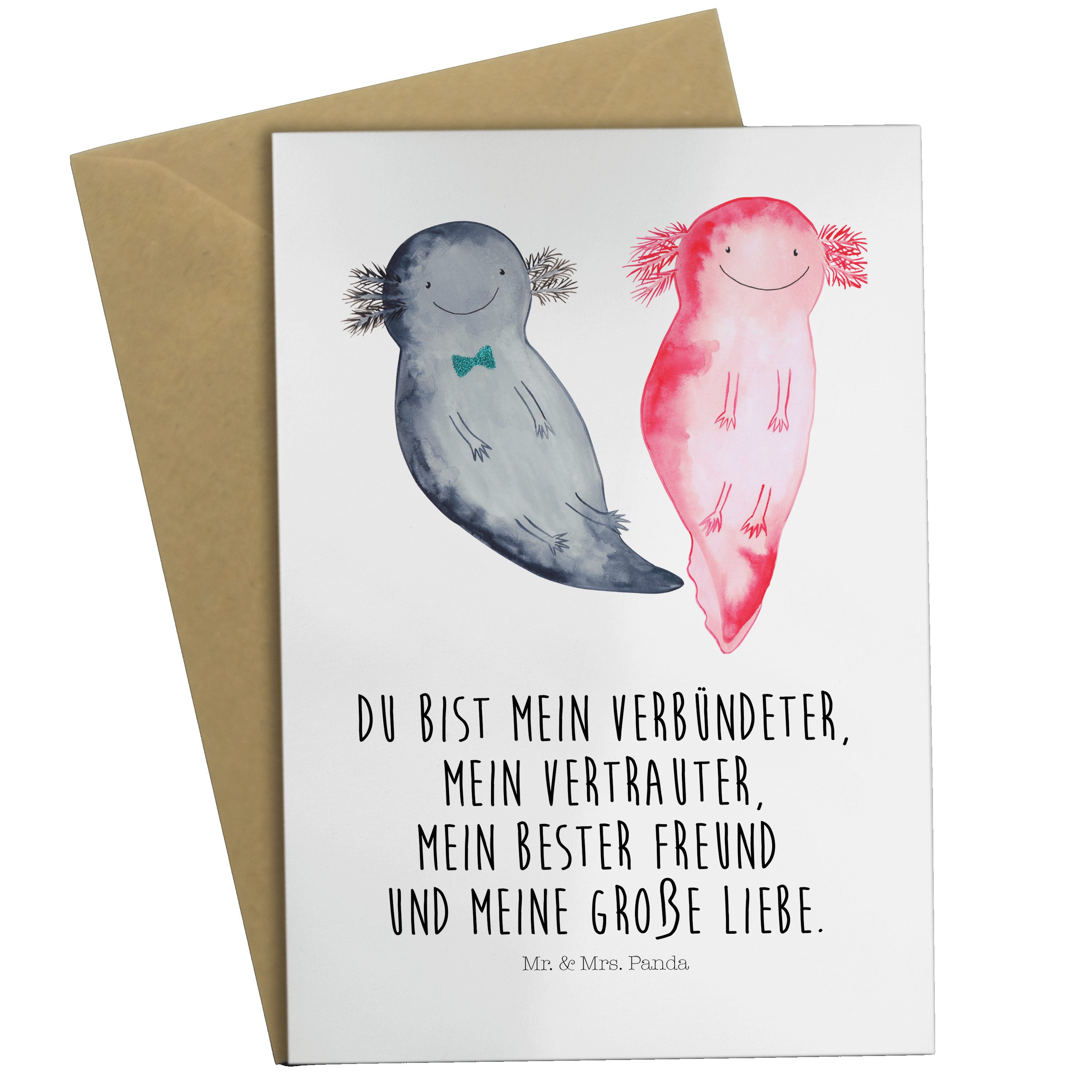 Mr. & Mrs. Panda Grußkarte Axolotl Axel+Lotte - Weiß - Geschenk, Molch, Paar, Karte, Hochzeitska