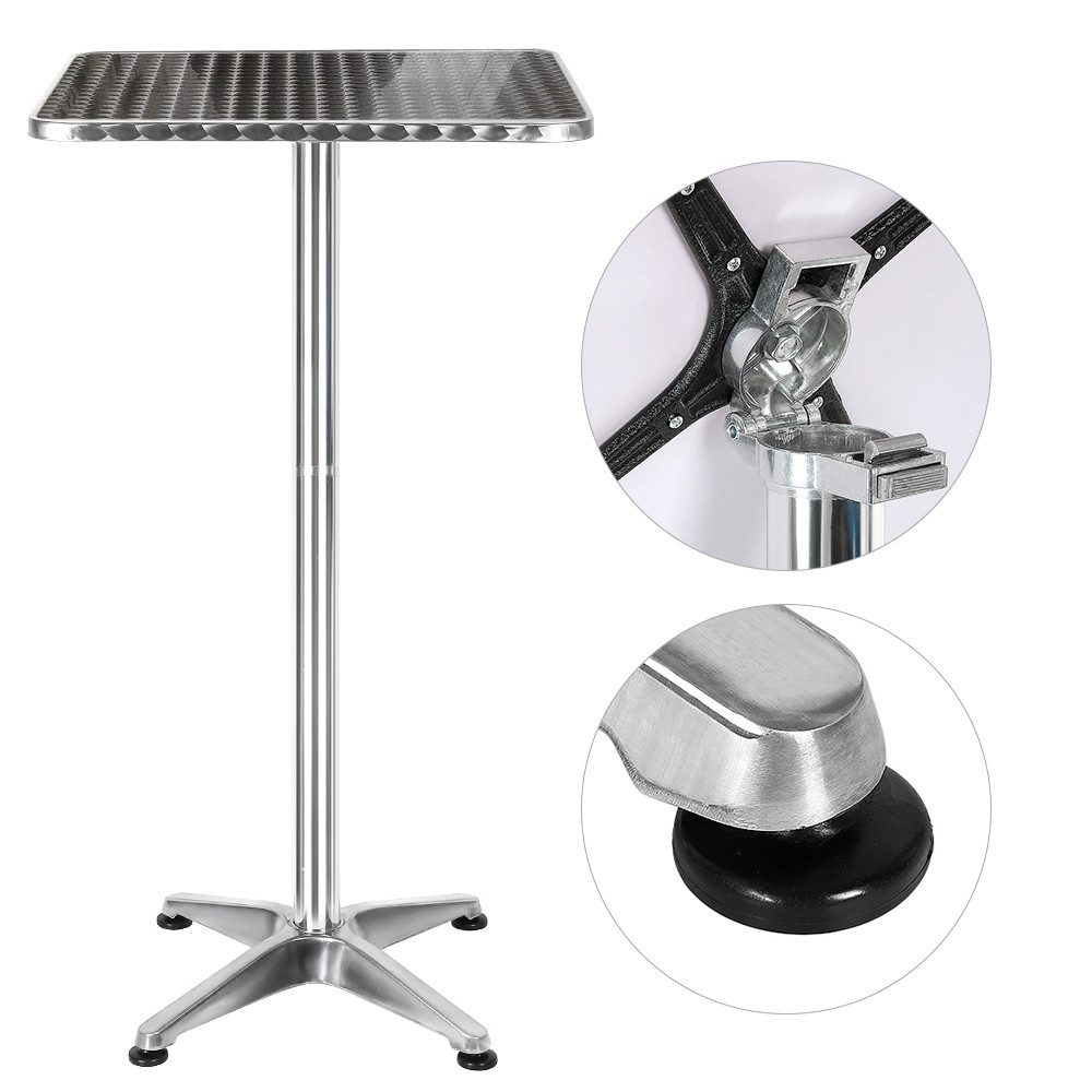 JEOBEST Bartisch Stehtisch Quadratischer Aluminium-Gartentisch Biertisch Partytisch, 2-in-1 Klappbar Bistrotisch, Höhenverstellbarer 70/110 cm Ø 60 cm