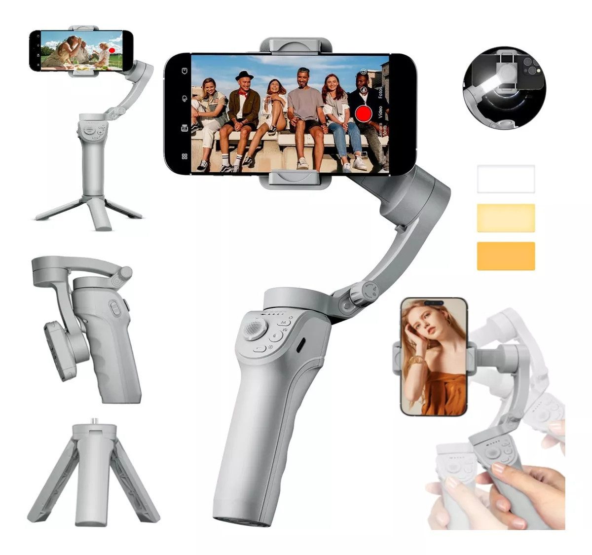 Selfie-Stick Gimbal tragbar faltbar mit Licht Stativ Dreiachsiger Smartphone-Gimbal