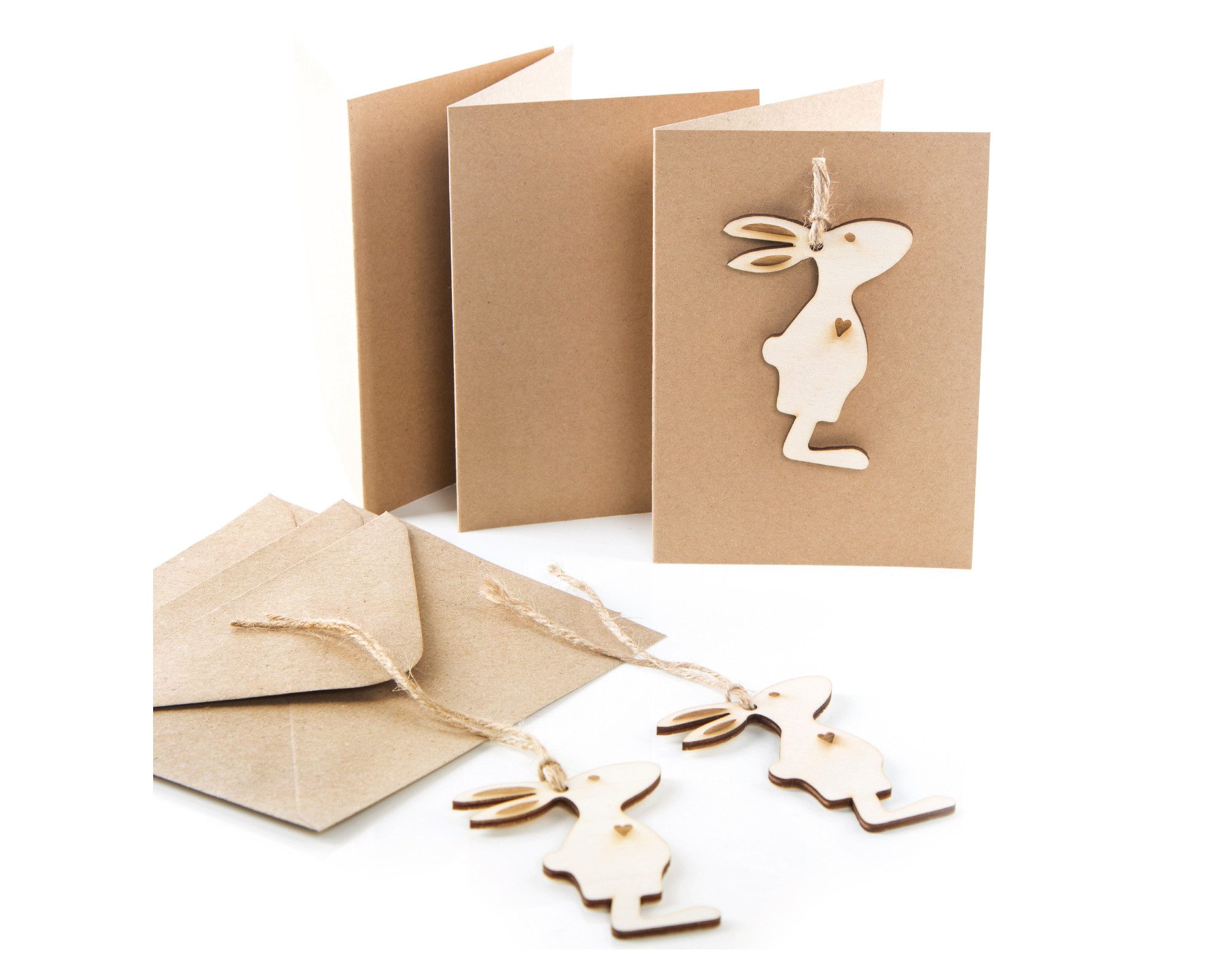 Thumbnail - Logbuch-Verlag Klappkarte 3 Grußkarten Ostern mit Osterhase aus Holz - mit Kuvert