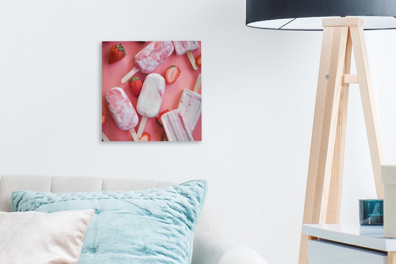 Wohnzimmer (1 Erdbeeren, Eis OneMillionCanvasses® Leinwand Schlafzimmer am St), Bilder Stiel mit Leinwandbild für