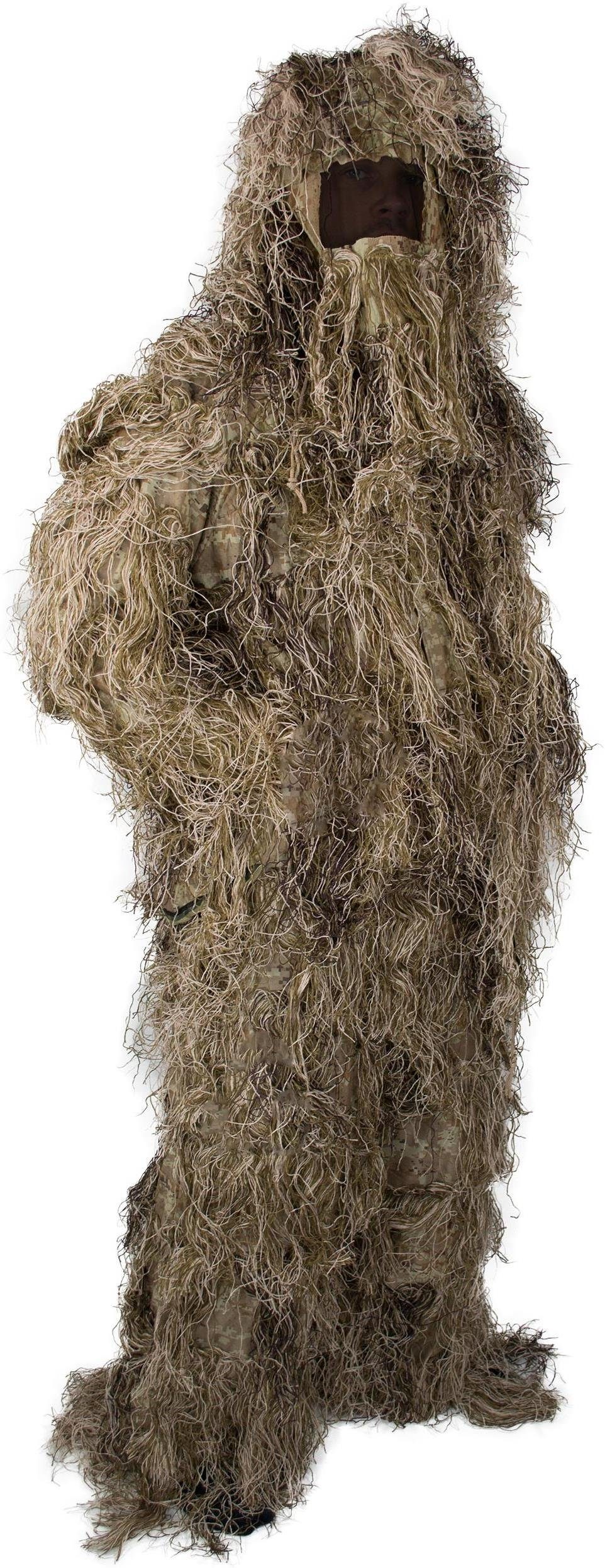 normani Monster-Kostüm Tarnanzug 4-teilig Ghillie Suit, Scharfschützen-Outfit Tarnung - Jacke, Hose, Gewehr- und Kopfbedeckung