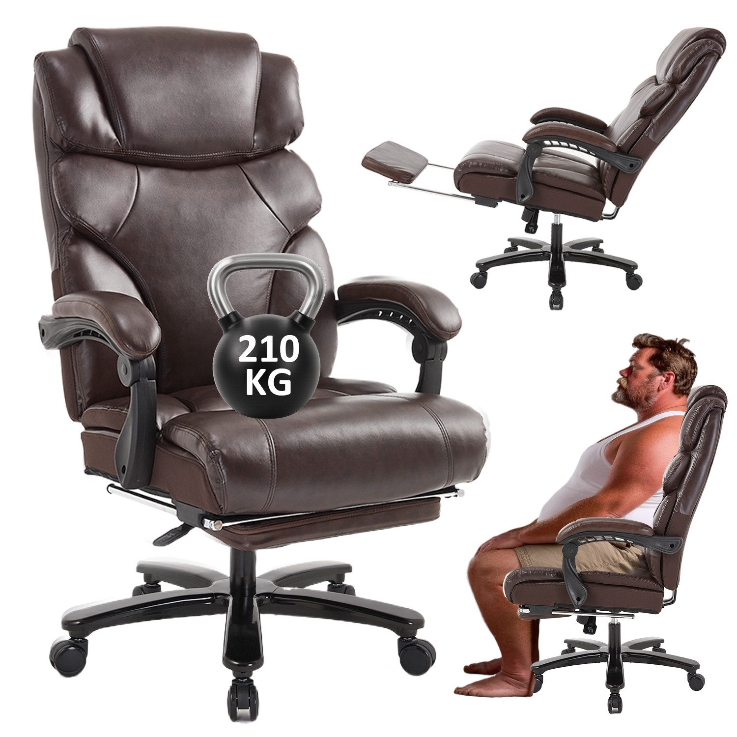 AISALL Bürostuhl Chefsessel PU mit Fußstütze, verstellbare Rückenlehne, PU-Leder (1 St), ergonomischer Schreibtischstuhl, Drehstuhl