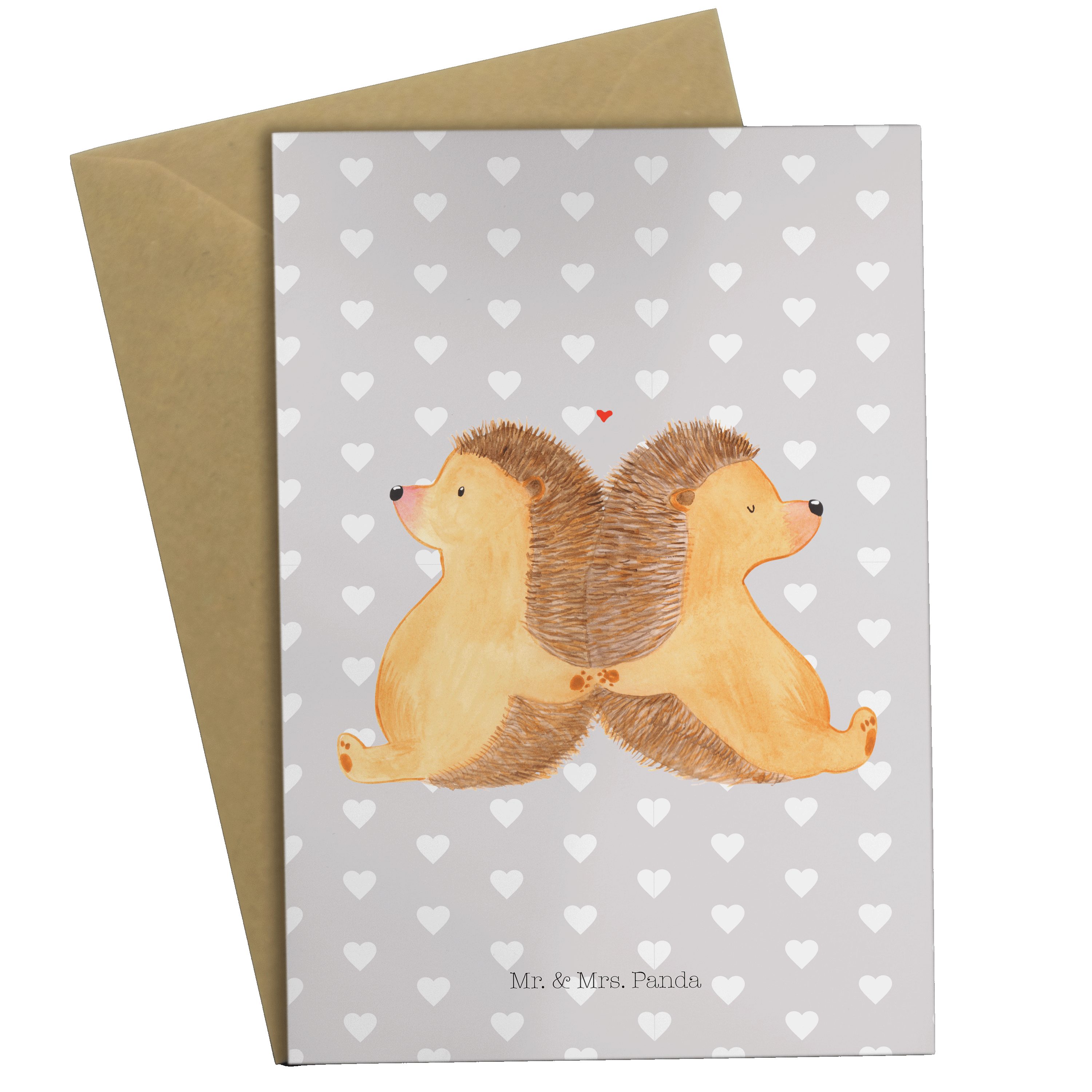Mr. & Mrs. Panda Grußkarte Igel händchenhaltend - Grau Pastell - Geschenk, Einladungskarte, Hoch