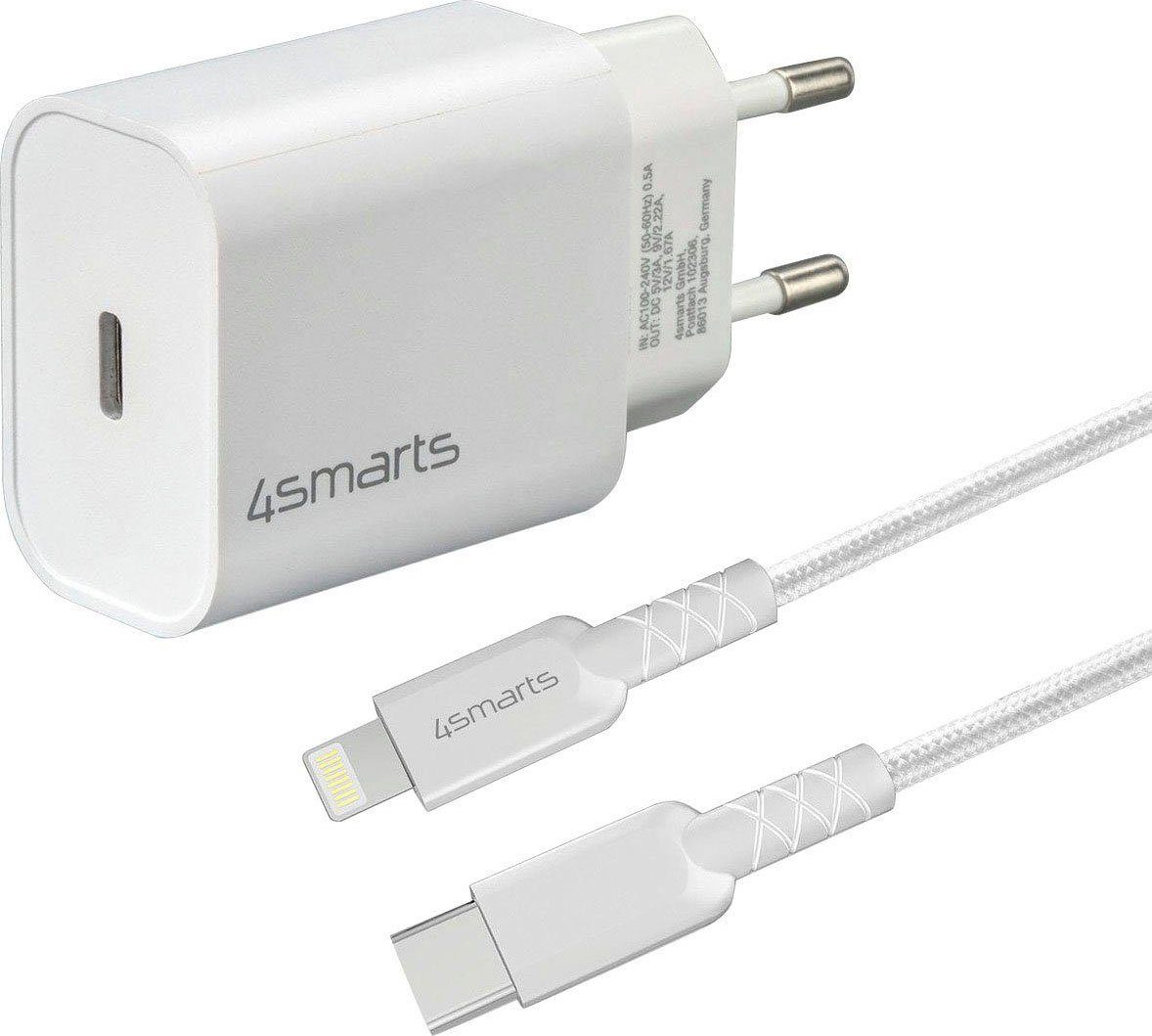 4smarts Schnelllade-Set 20W mit 1,5m Lightning Kabel f. iPhone Smartphone-Ladegerät (150 cm Lightning Kabel für iPhone 11 12 13 14 Pro Max Mini SE iPad, 20W Schnellladegerät iPhone Ladekabel USB-C Ladegerät PD Schnelllader)
