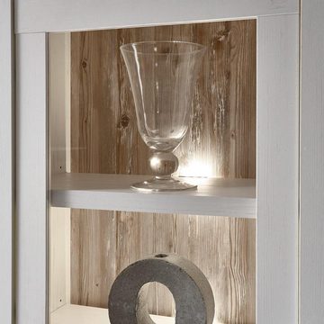 Lomadox Wohnwand FERNA-61, (2-St), weiß und Oslo Pinie dunkel Nb. inkl. Vitrine mit LED 296x201x44cm