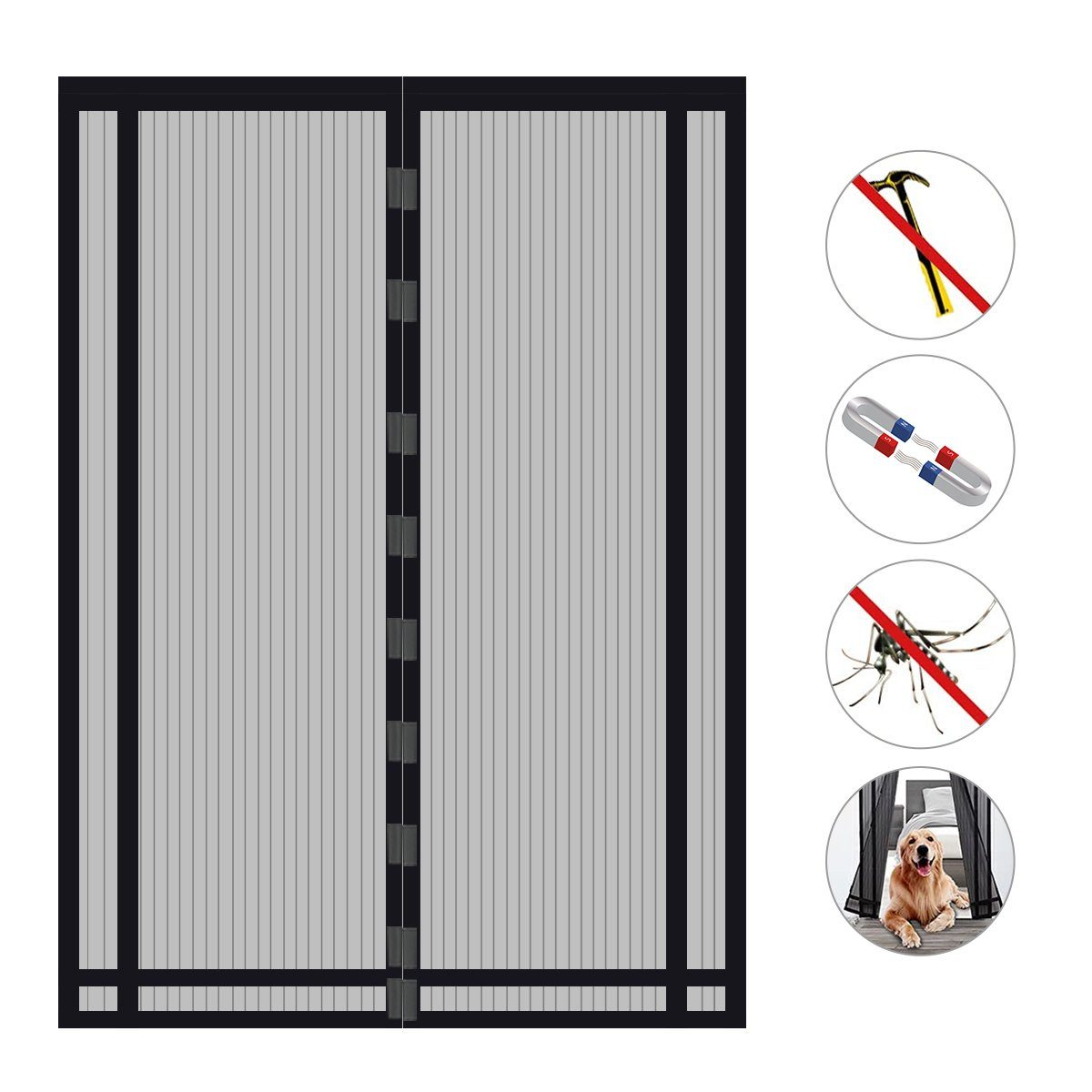 Sekey Insektenschutz-Tür Magnet Fliegengitter Tür Zuschneidbar, Türvorhang ohne Bohren, 230x160cm für Balkontür, Kellertür, Terrassentür durch Schwarz