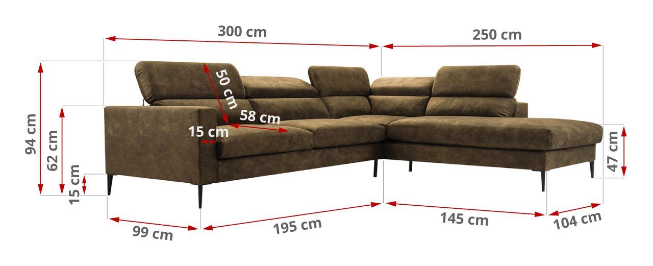 GESSO, Ecksofa Couch - MKS L-Form Modern - Ecksofa, MÖBEL Grün Bettsofa Wohnlandschaft