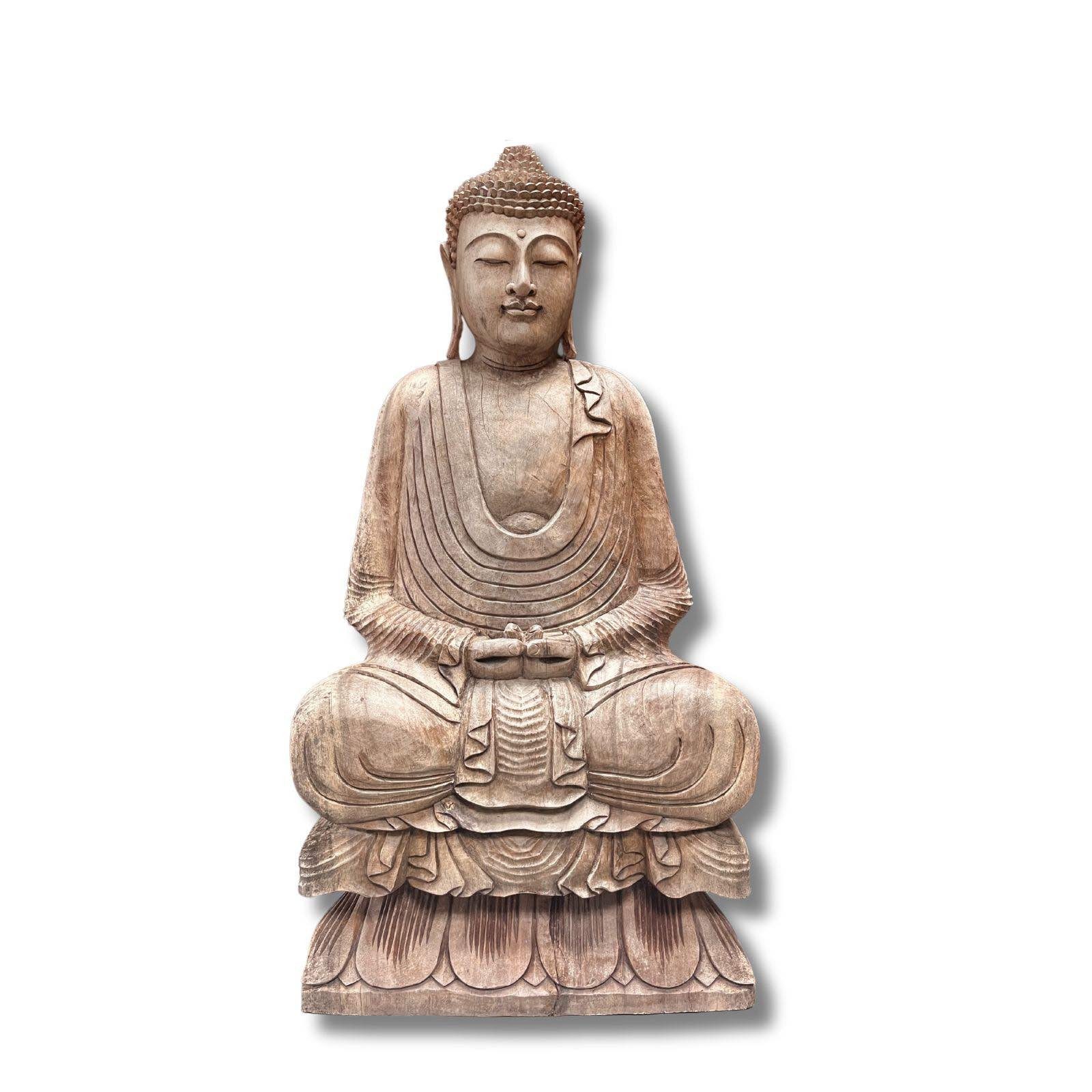 Asien LifeStyle Buddhafigur Meditation Buddha Figur aus Holz geschnitzt 105cm