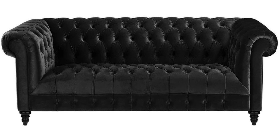Xlmoebel Chesterfield-Sofa Schwarze Samt Couch Luxus Polster Sofa mit Knöpfen Dreisitzer, Sofa 1 Teile, Made in Europa