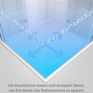 SONNI Eckdusche Duschkabine Eckeinstieg Pendeltür Falttür Nano Glas Drehfalttür, BxT: 120x80 cm