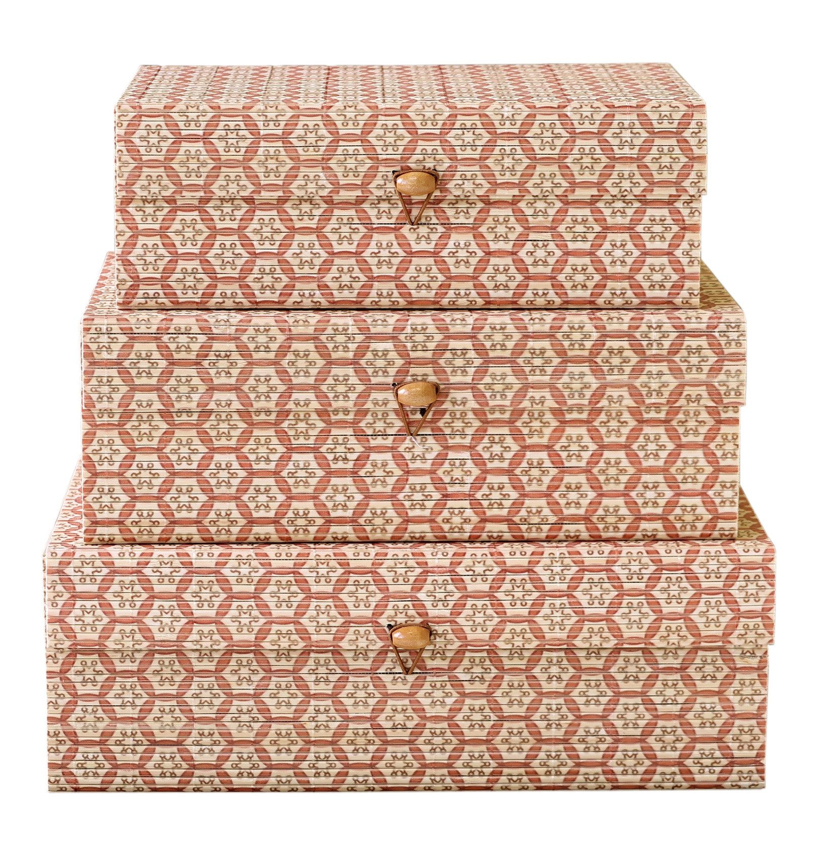 Chic Antique Holzkiste Chic Antique - 3er Schachtel Set Box Kiste mit Deckel Bambus Muster