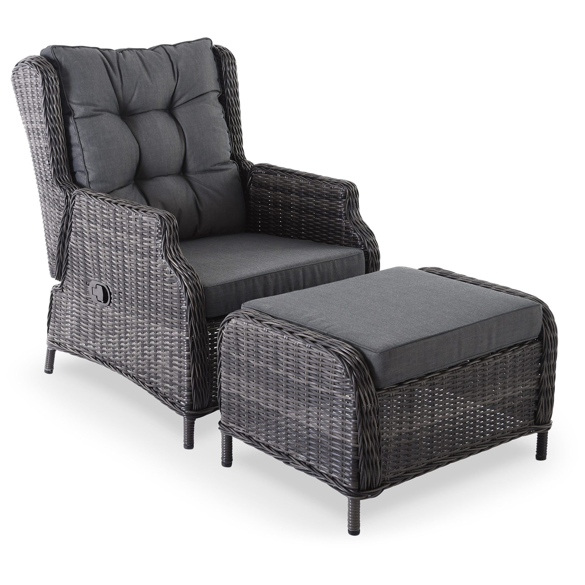Raburg Gartensessel Relaxsessel mit Hocker, inkl. Polster, wetterfest, Sophia (1er-Set, Gartenstuhl-Set mit Hocker), pflegeleichtes Polyrattan, 130 kg Belastbarkeit