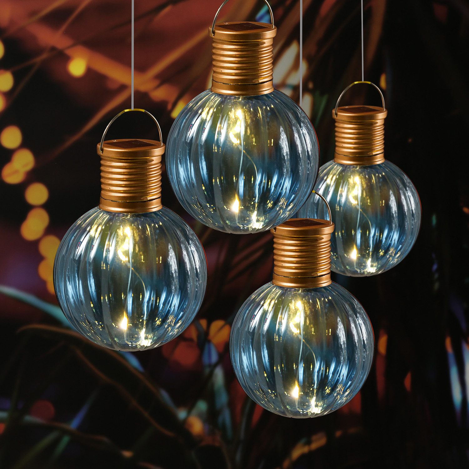 MARELIDA LED Solarleuchte LED Solar Glühbirnen Kugelleuchten für Garten Terrasse blau 4 Stück, LED Classic, warmweiß (2100K bis 3000K)