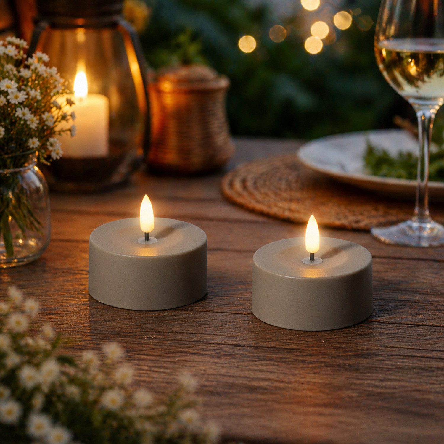 MARELIDA LED-Teelicht LED Solar Maxi Teelichter für Außen Outdoor D: 7cm Lichtsensor 2er Set, LED Classic, warmweiß (2100K bis 3000K)