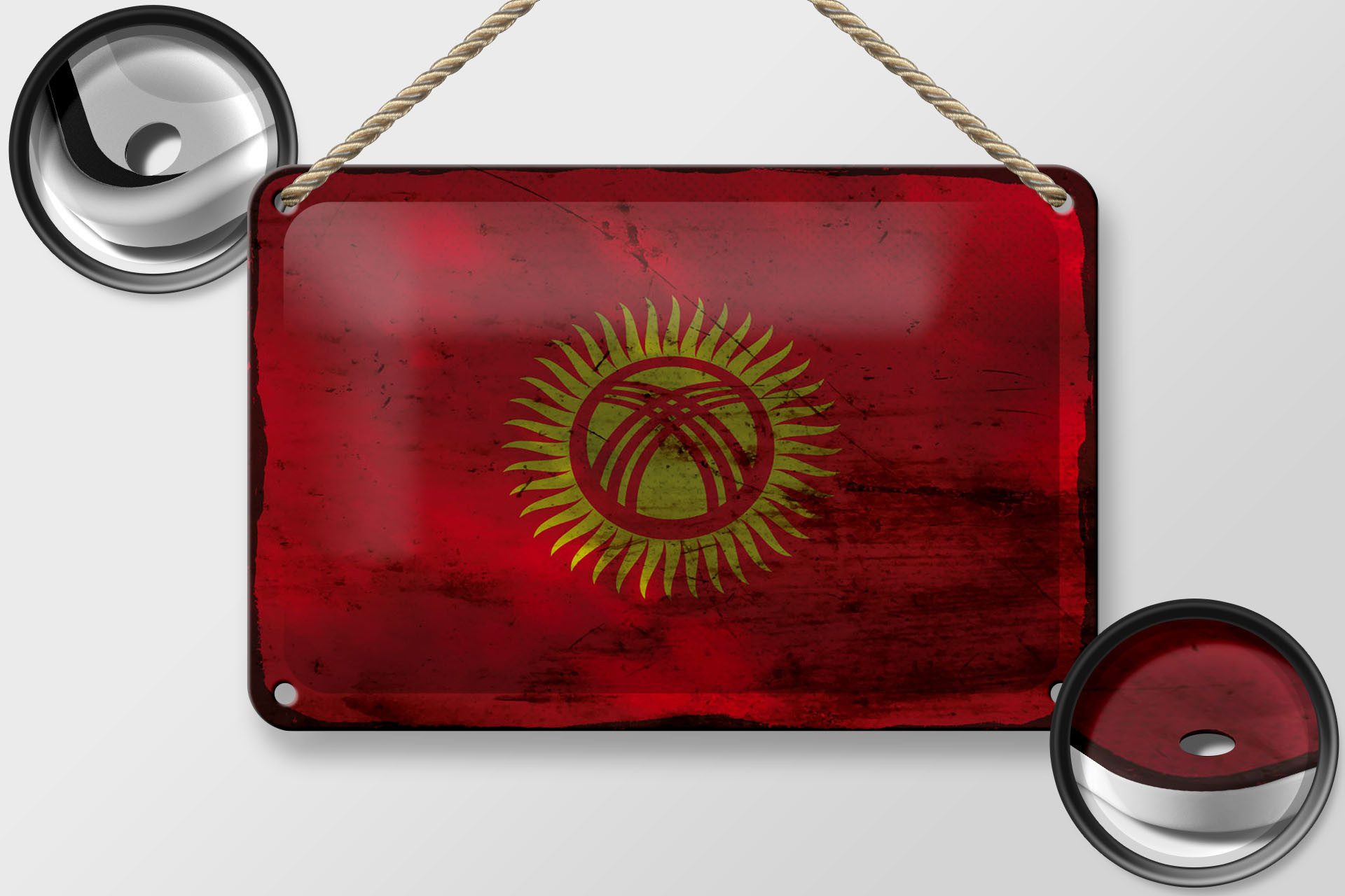 Femer GmbH Metallschild Flagge Kirgisistan 18x12cm Kyrgyzstan Rost, (1 St), gewölbte Oberfläche, abgerundete Ecken, umgeschlagene Kanten