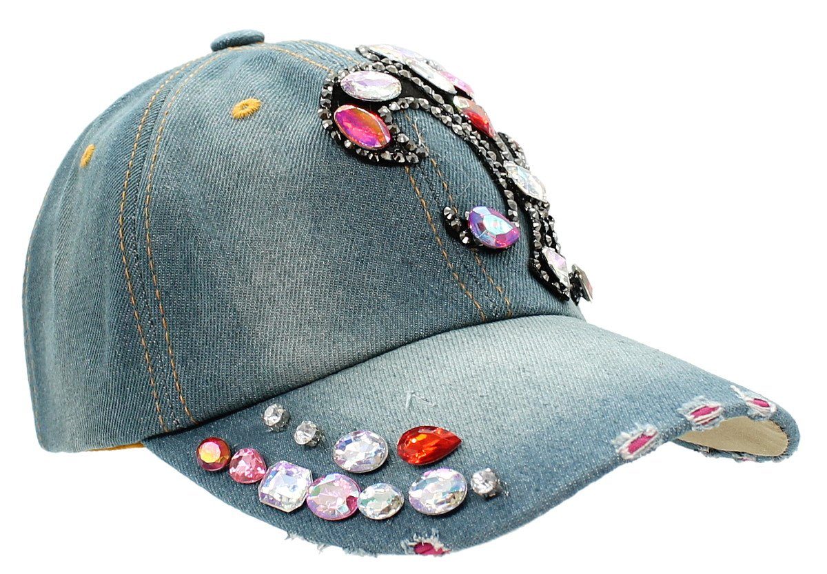 dy_mode Baseball Cap Damen Jeans Mütze Size mit Cap Baseball Kappe Glitzer Basecap K025-Jeansblau Strass One mit