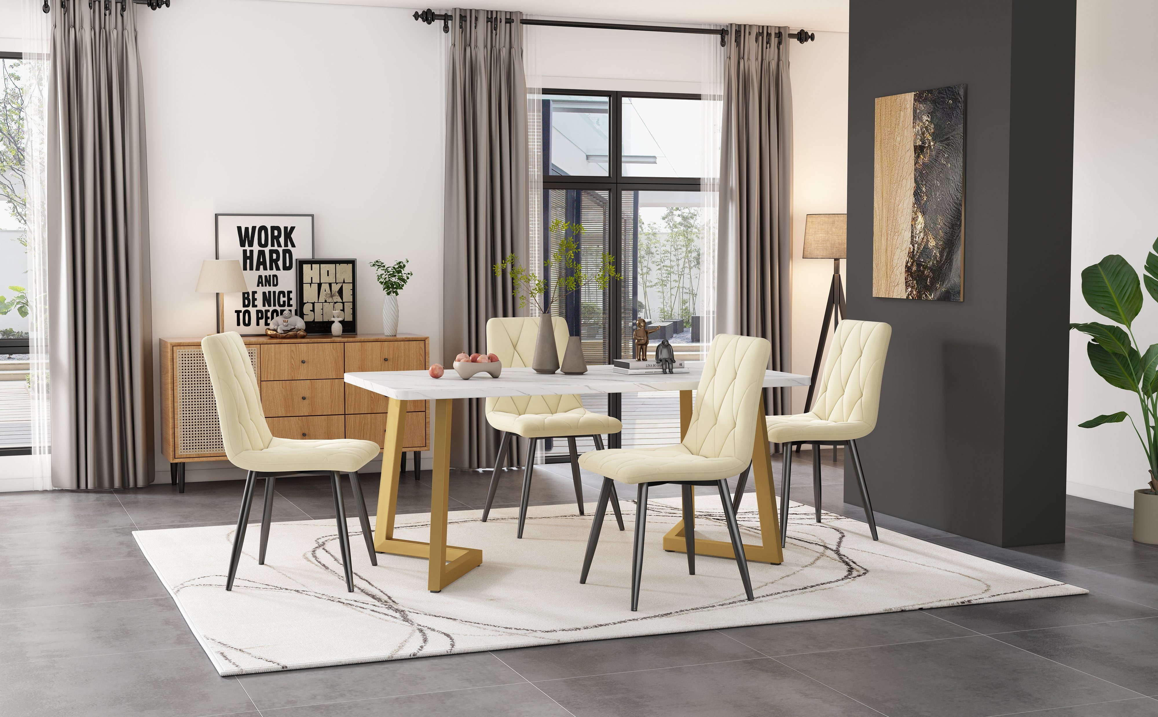 OKWISH Essgruppe Polsterstühle Küchetisch Marmoroptik, (5-tlg), günstig online kaufen