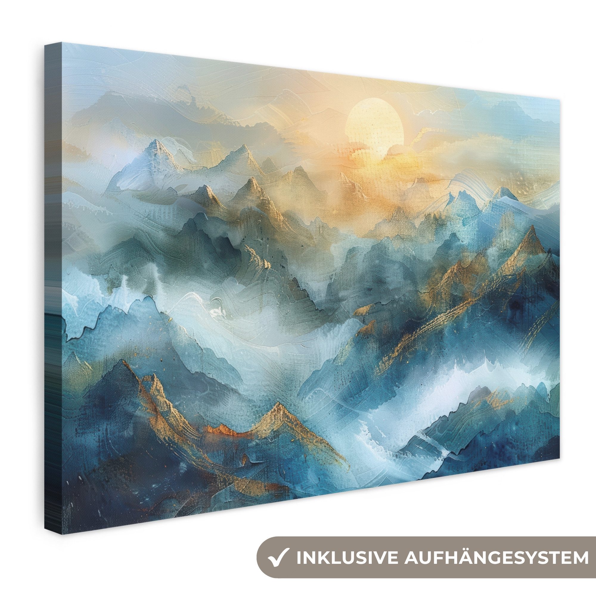 OneMillionCanvasses® Leinwandbild Abstrakt - Landschaft - Berge - Blau - Modern, Fotodruck (1 St), Leinwand Bilder Klein, Wand Dekoration Aesthetic 30x20 cm