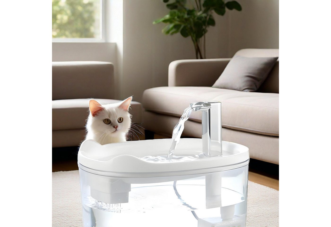 Thumbnail - YINDN Trinkbrunnen 1.5 L Superleise LED Trinkautomat, Anti-Trockenbrand Wasserspender, 19cm automatische Wassertrinkscha...
