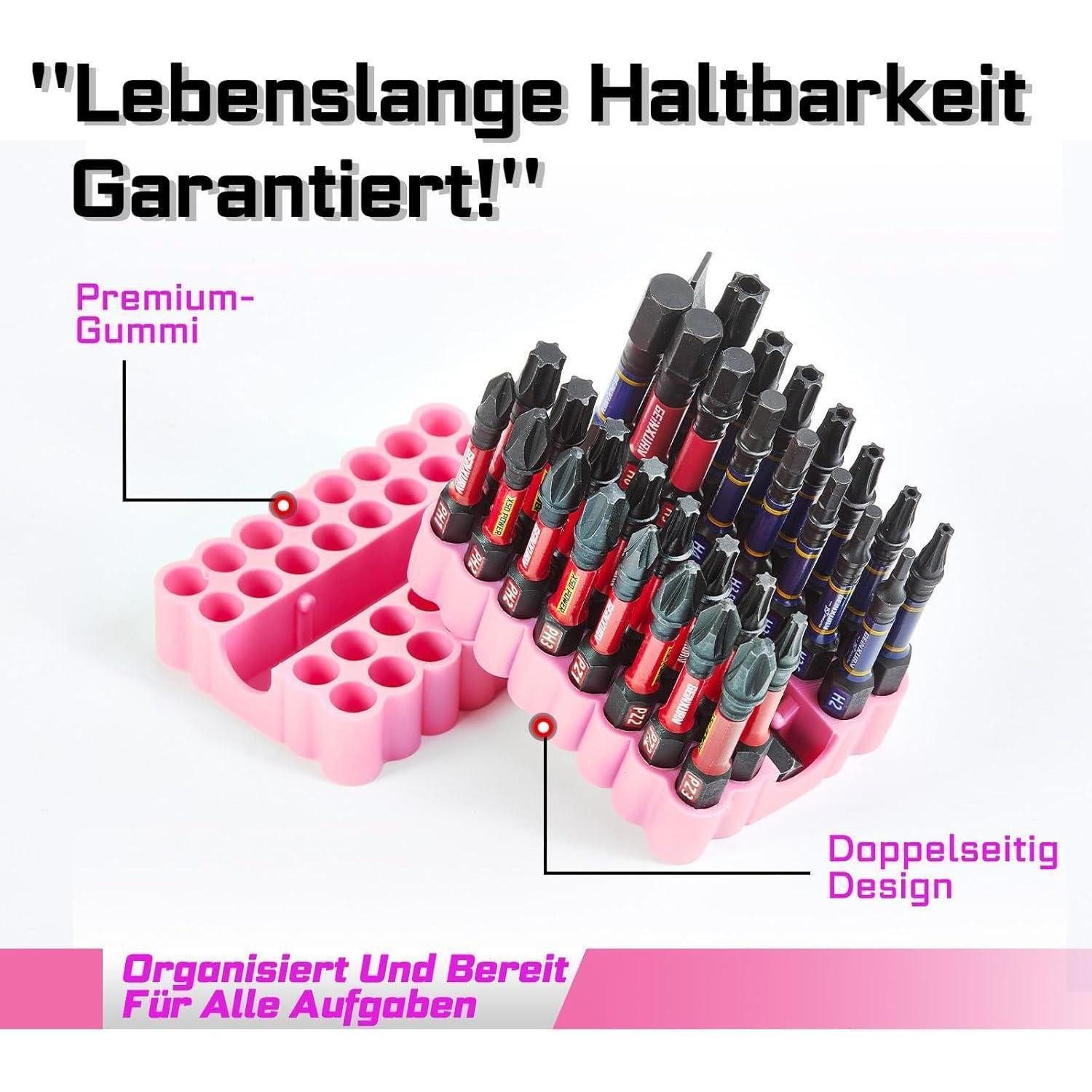 LuxusKollektion Bit-Set Bitsatz PH PZ Torx Hex SL S2 Stahl 60mm Bithalter 33tlg. Rosa 50mm