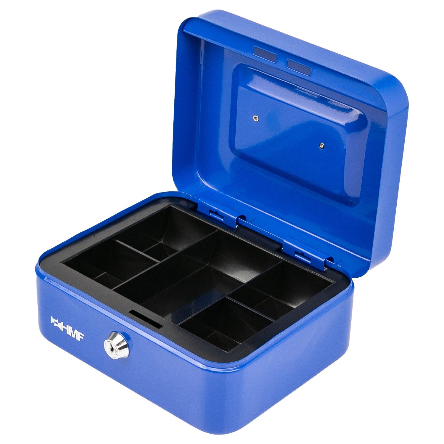 HMF Geldkassette Geldkassette abschließbar, Kasse mit Münzeinsatz, Geldkasse mit 5 Münzfächern 20 x 16 x 9 cm Blau