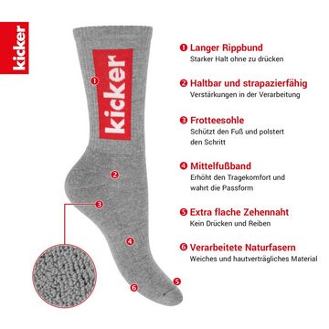 Kicker Tennissocken kicker Damen & Herren Crew Socks (3 Paar) Schwarz 35-38 (3-Paar)