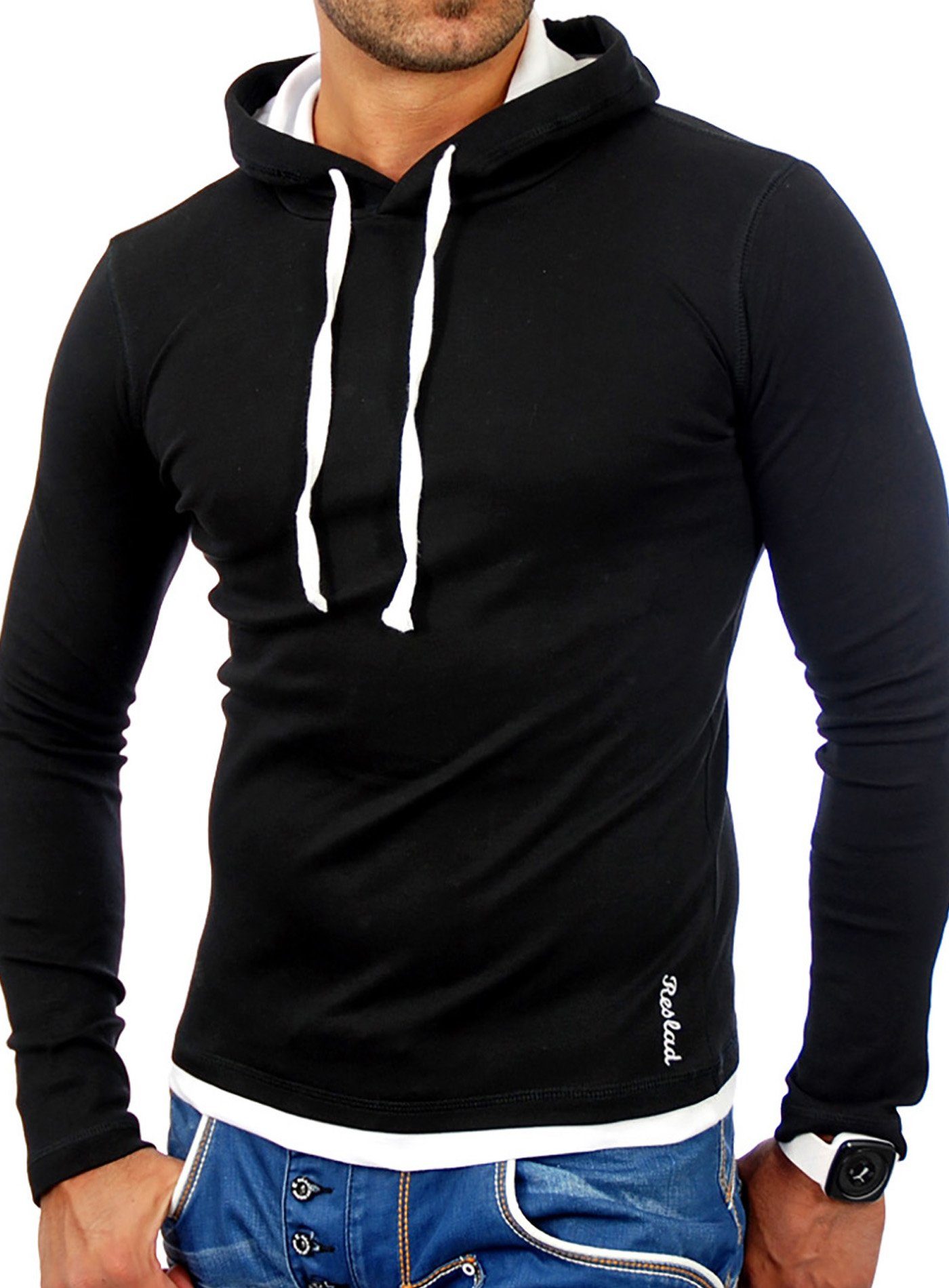 Reslad Kapuzen RS-1003 Herren Kapuzensweatshirt Layer-Look (1-tlg) Reslad Sweatshirt Sweatshirt schwarz-weiß