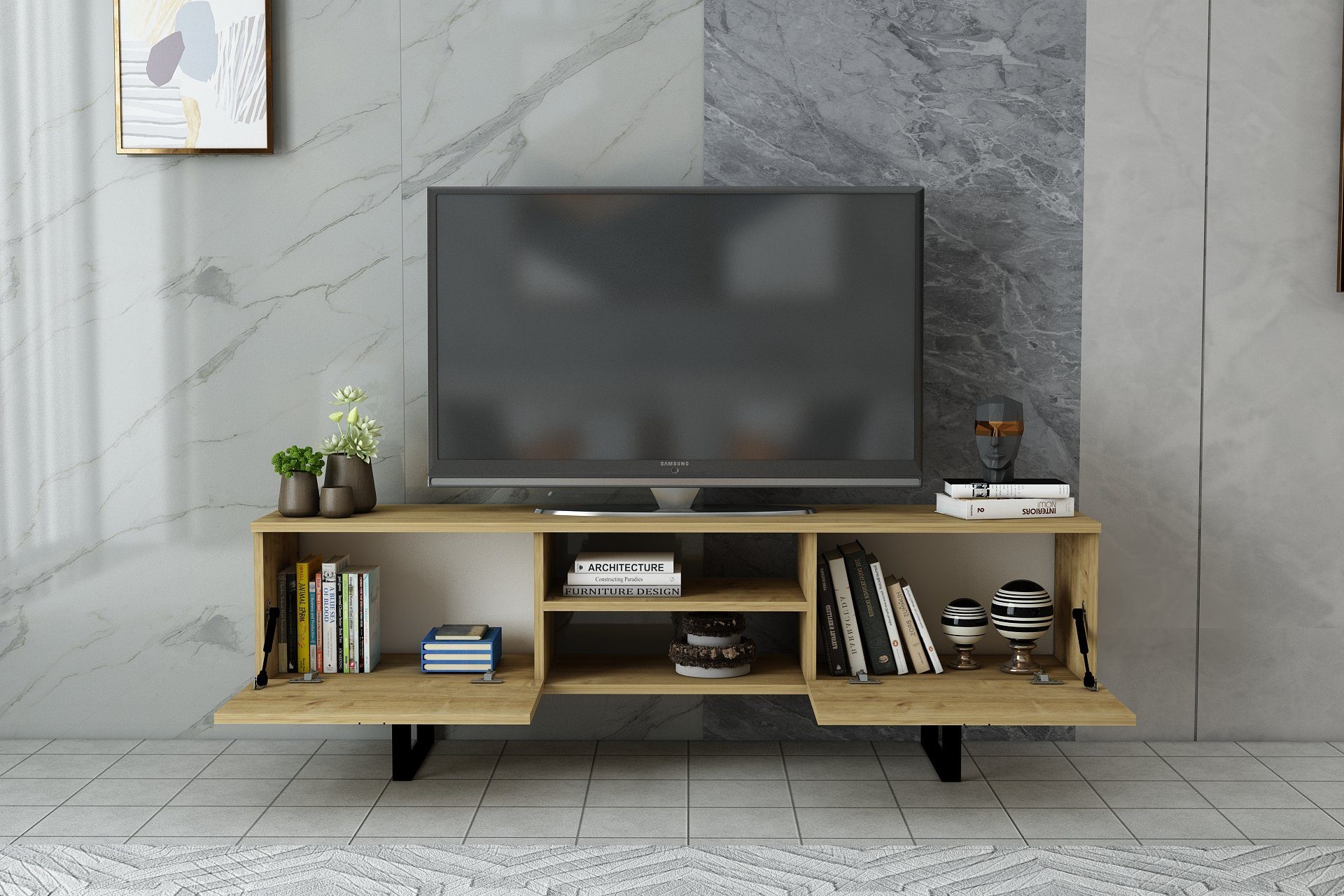 DEMA Home TV-Schrank Lowboard Zeus, Breite 160 cm, Fernseher bis zu 32-70 Zoll Länge/Breite/Höhe: 35/160/50 cm