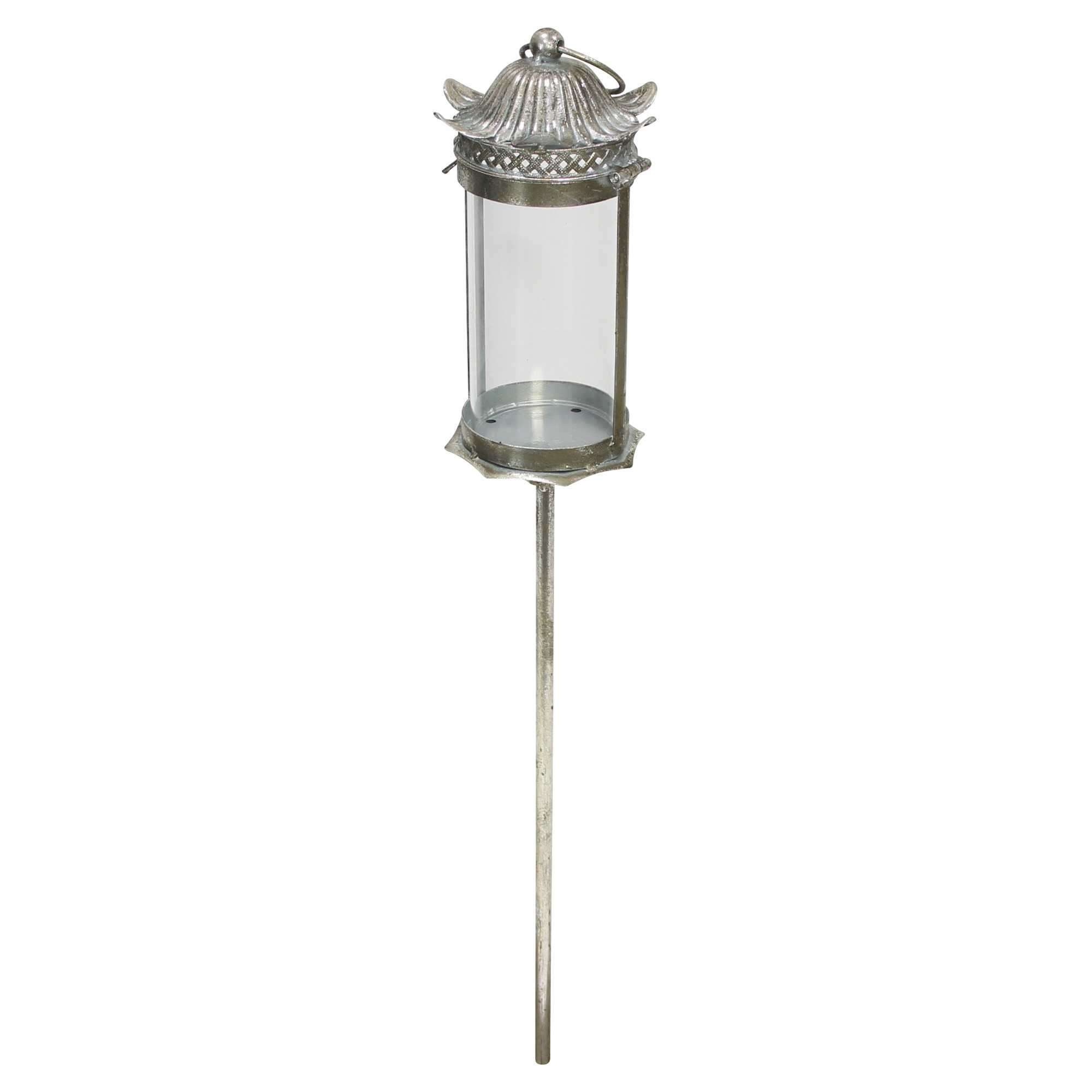 Kerzenlaterne "Fleur" Stablaterne aus Metall, silber, Outdoor Gartenlaterne, Laterne