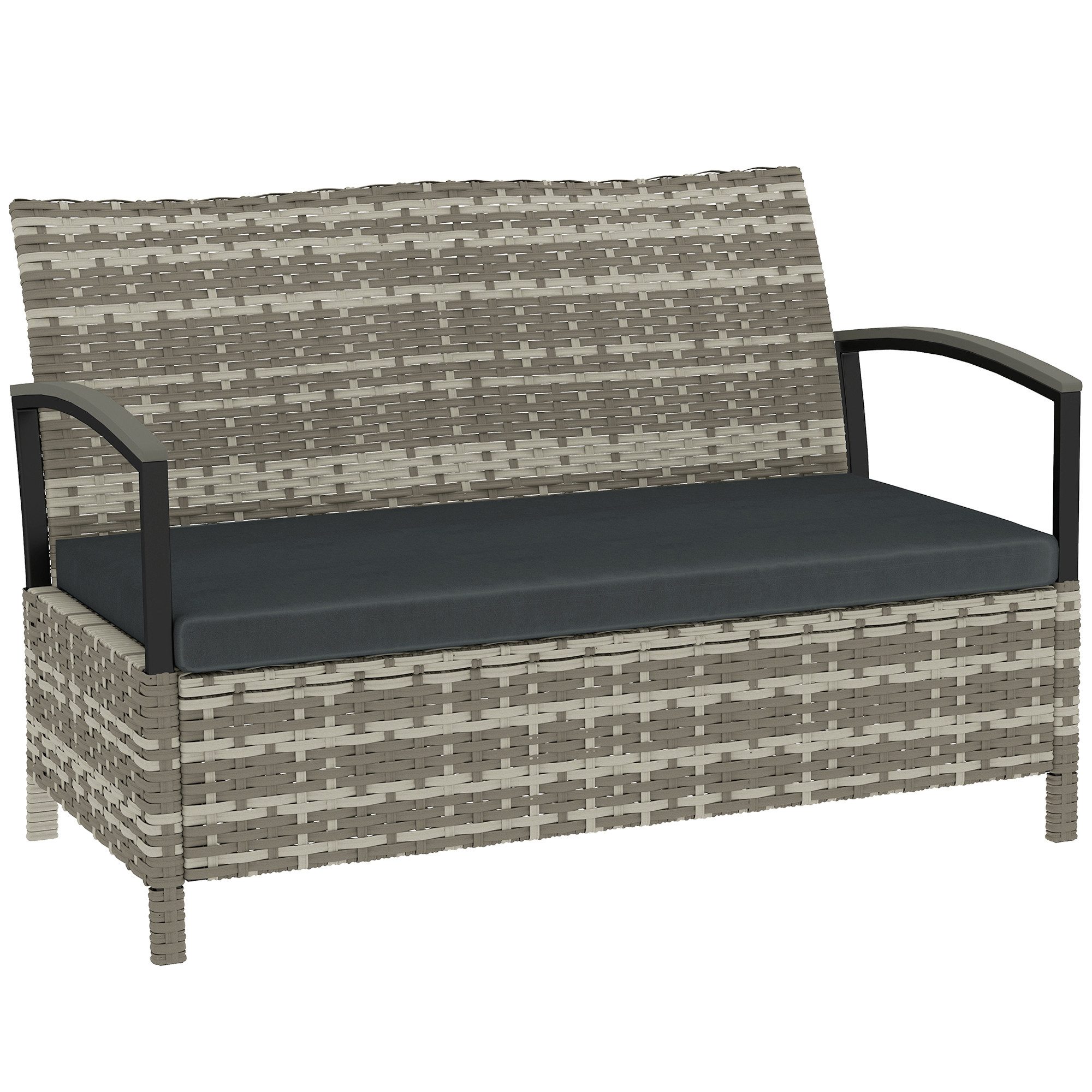 Outsunny Sitzbank mit Kissen Haltegriffen (2-Sitzer Aufbewahrungsbank, 2-St., Gartenbank mit Stauraum), für Flur Schlafzimmer Wohnzimmer Poly Rattan 123x70x82 cm Dunkelgrau