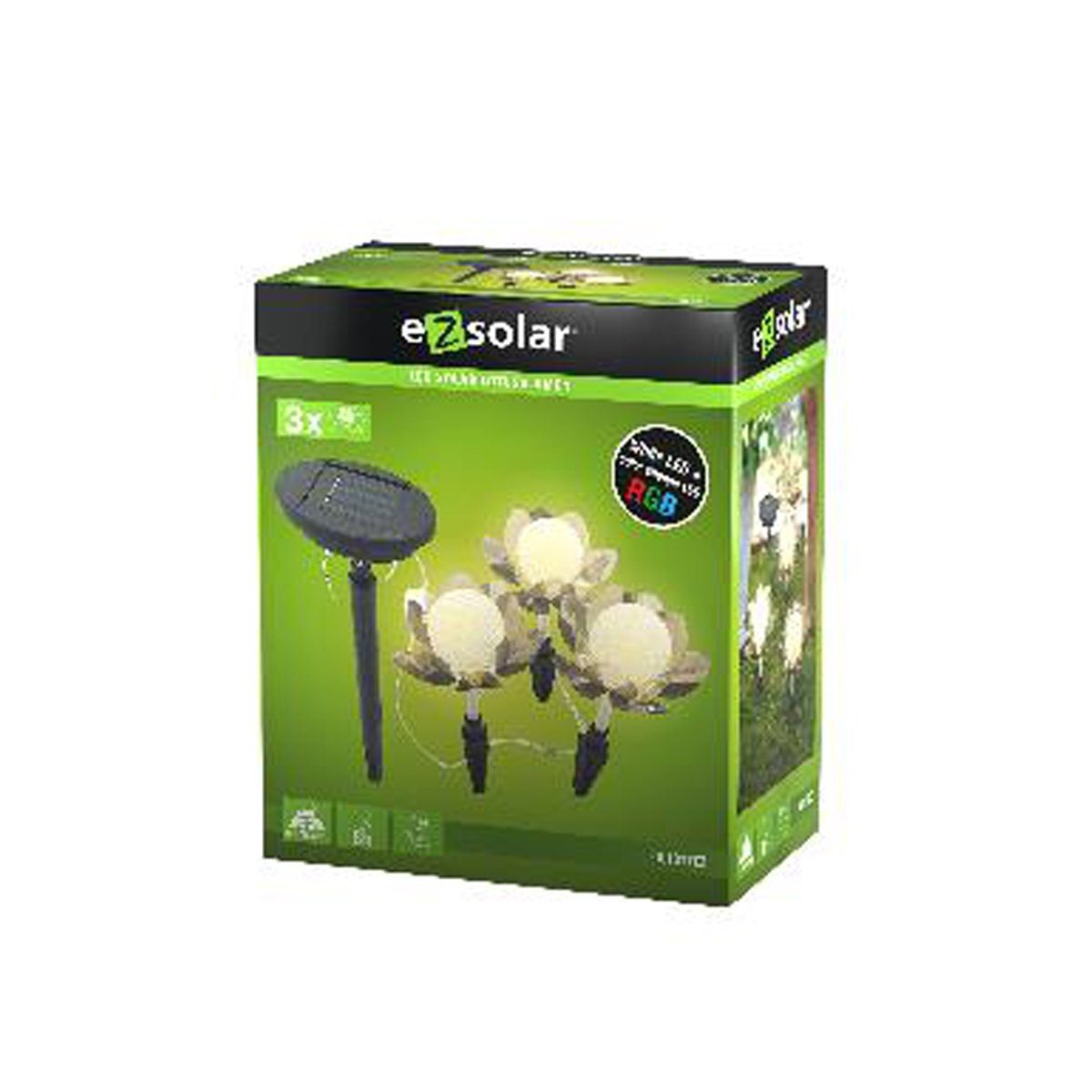 EZ SOLAR LED Taschenlampe Lotusblume SOLAR LED 3 Stück mit Solarpanel und Akkus Standard AAA