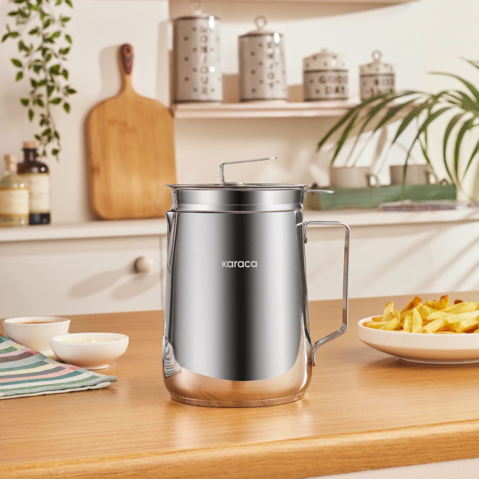 Karaca Topf-Set Karaca Minifry Fritteuse aus Edelstahl, 2 l, Silber, Edelstahl