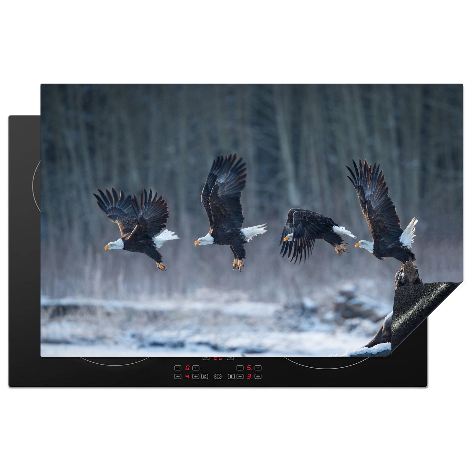 MuchoWow Herdblende-/Abdeckplatte Adler hebt ab, Vinyl, (1 tlg), 81x52 cm, Induktionskochfeld Schutz für die küche, Ceranfeldabdeckung