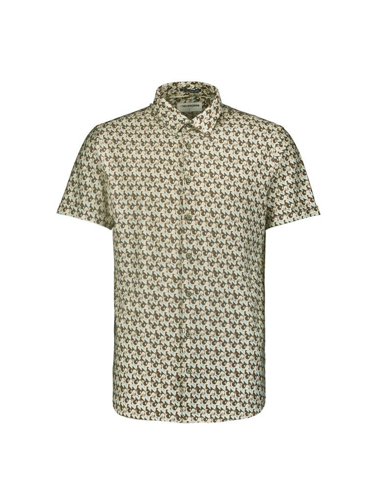 NO EXCESS Kurzarmhemd Shirt Short Sleeve Allover Printed Brown