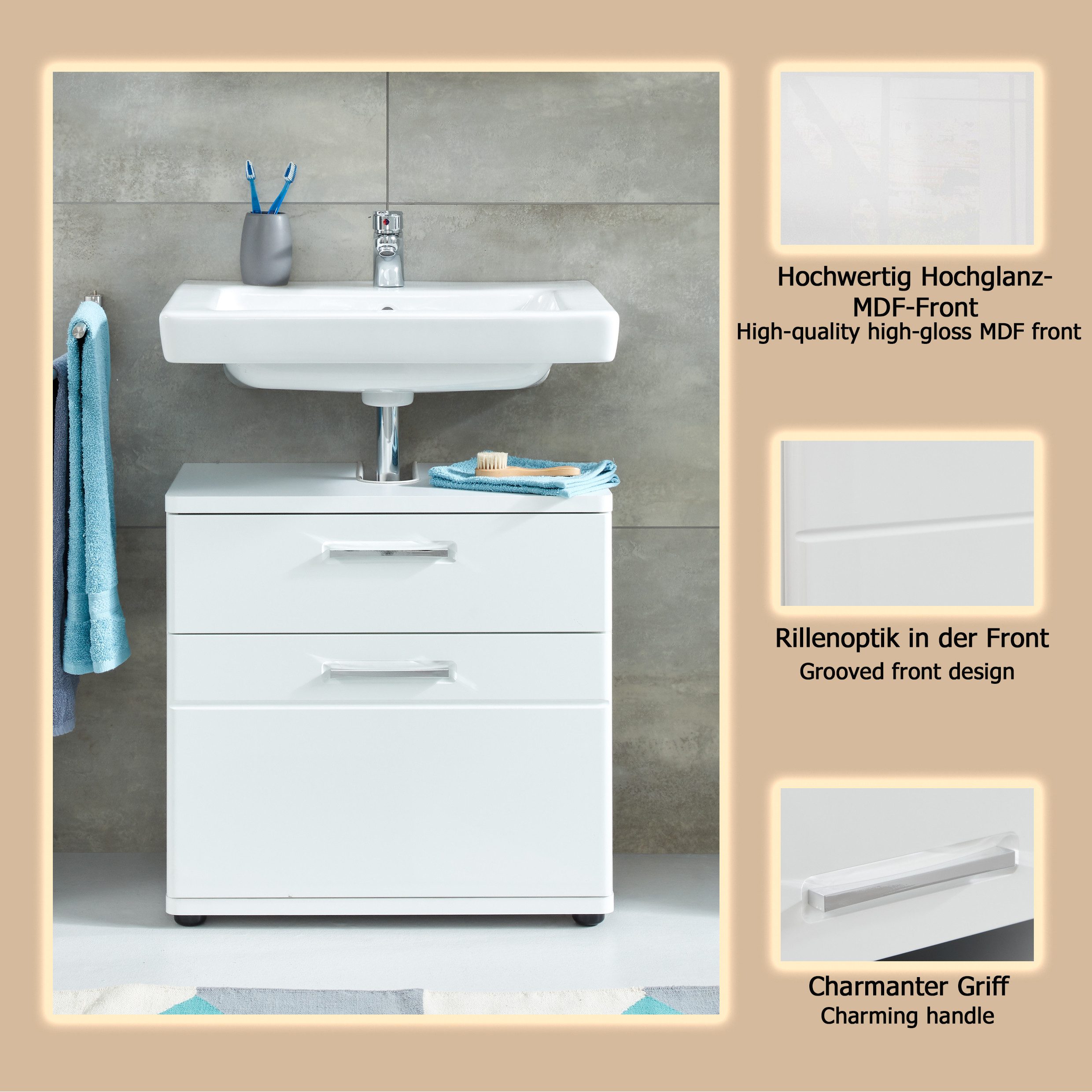 welltime Waschbeckenunterschrank Mora Waschbeckenunterschrank mit Klappe - (B/T/H) 60/38/58 cm