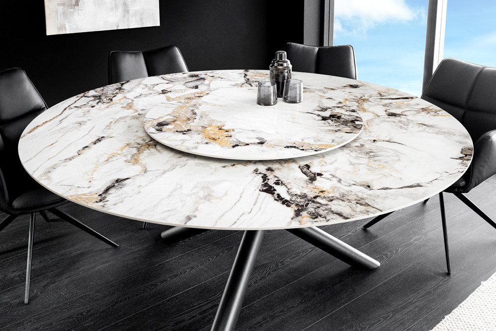 riess-ambiente Esstisch SPIN 150cm weiß/grau/gold - Keramik, Aurora Oro, abnehmbare Drehplatte (Einzelartikel, 1-St), runde Platte im Stein-Stil mit 360° Lazy S – Bild 4 von 5