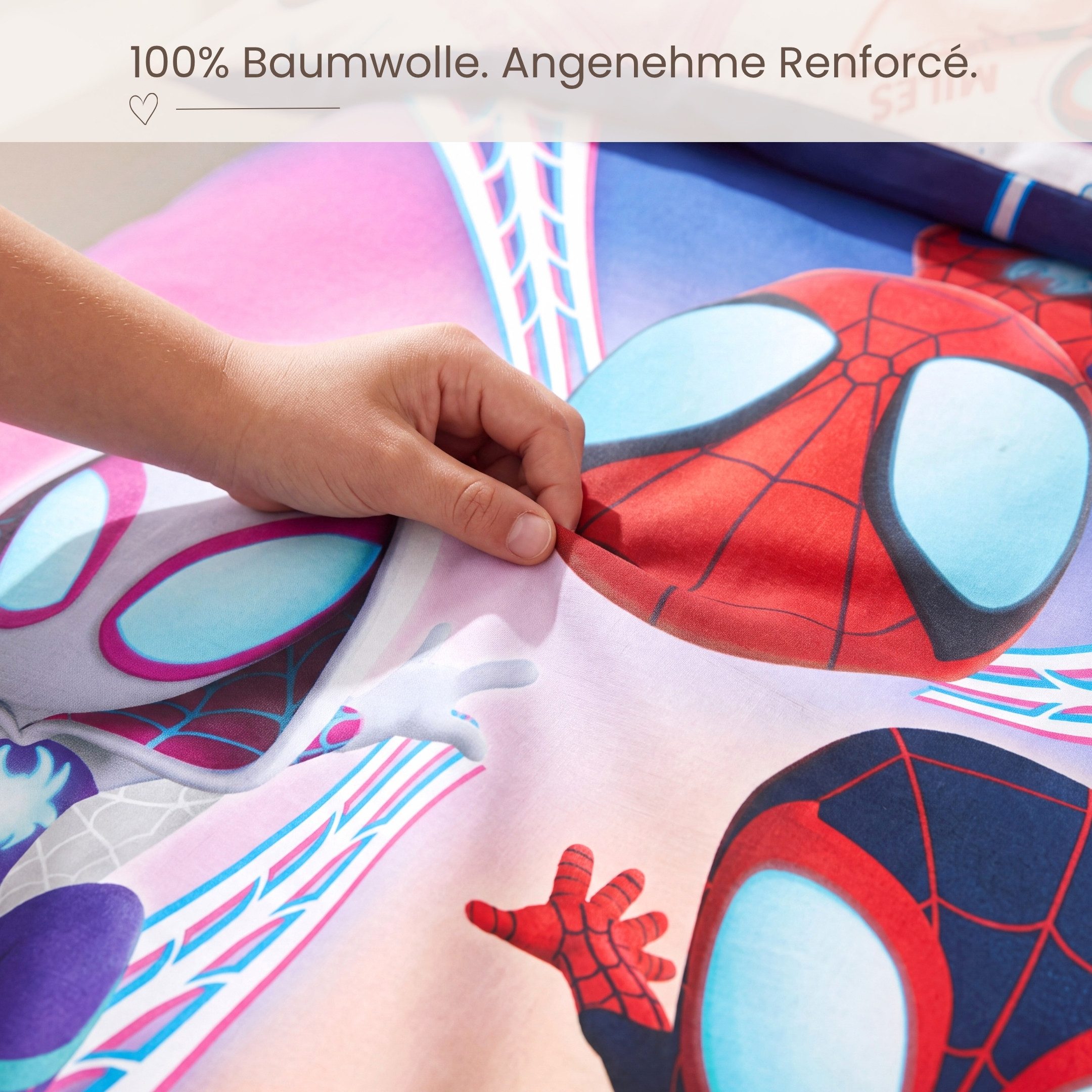MTOnlinehandel Bettwäsche Marvel Spiderman "Spidey" 135x200 + 80x80 cm, Renforcé, 2 teilig, Spidey und seine super Freunde • Ghost-Spider und Miles Morales – Bild 5 von 5